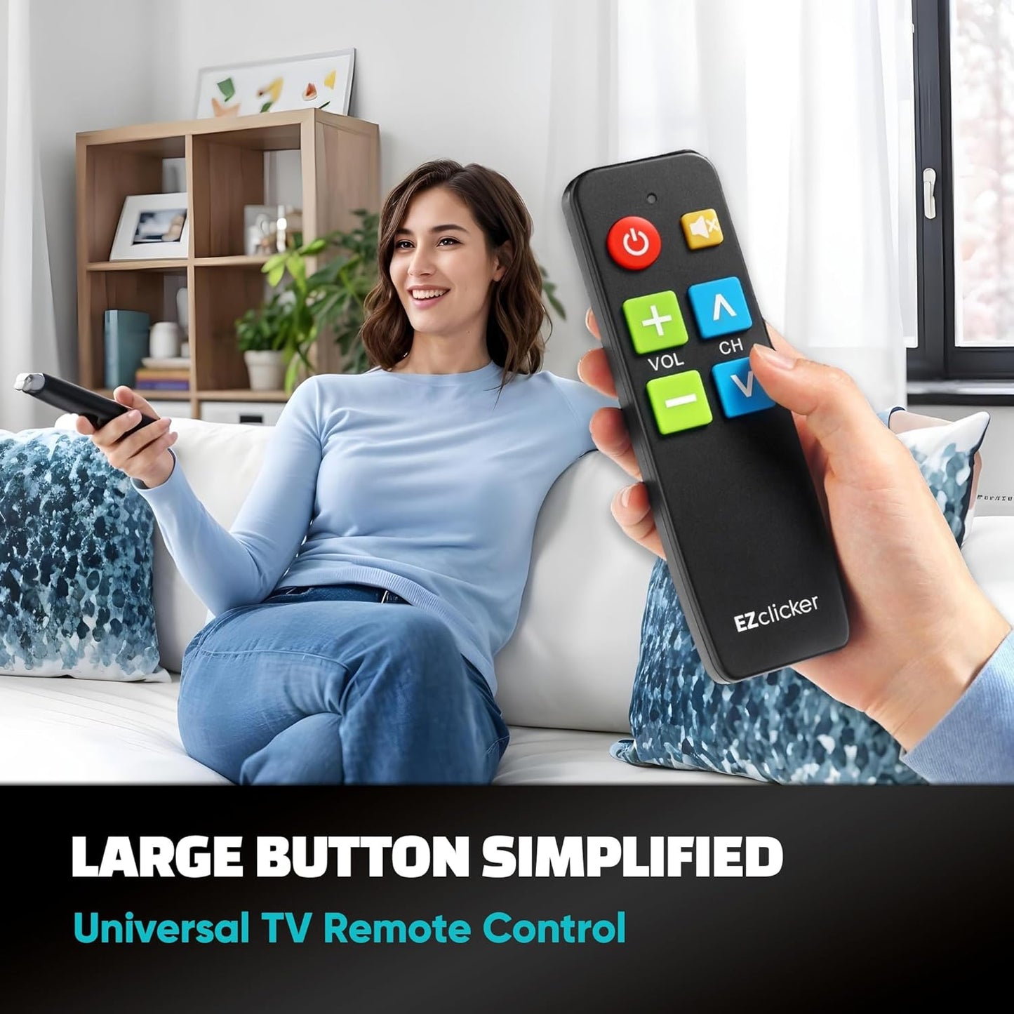 EZClicker (2xAAA TV Remote for Seniors, Extra Simple Big Button Remote (Black) Works with Major TV Brands, NOT