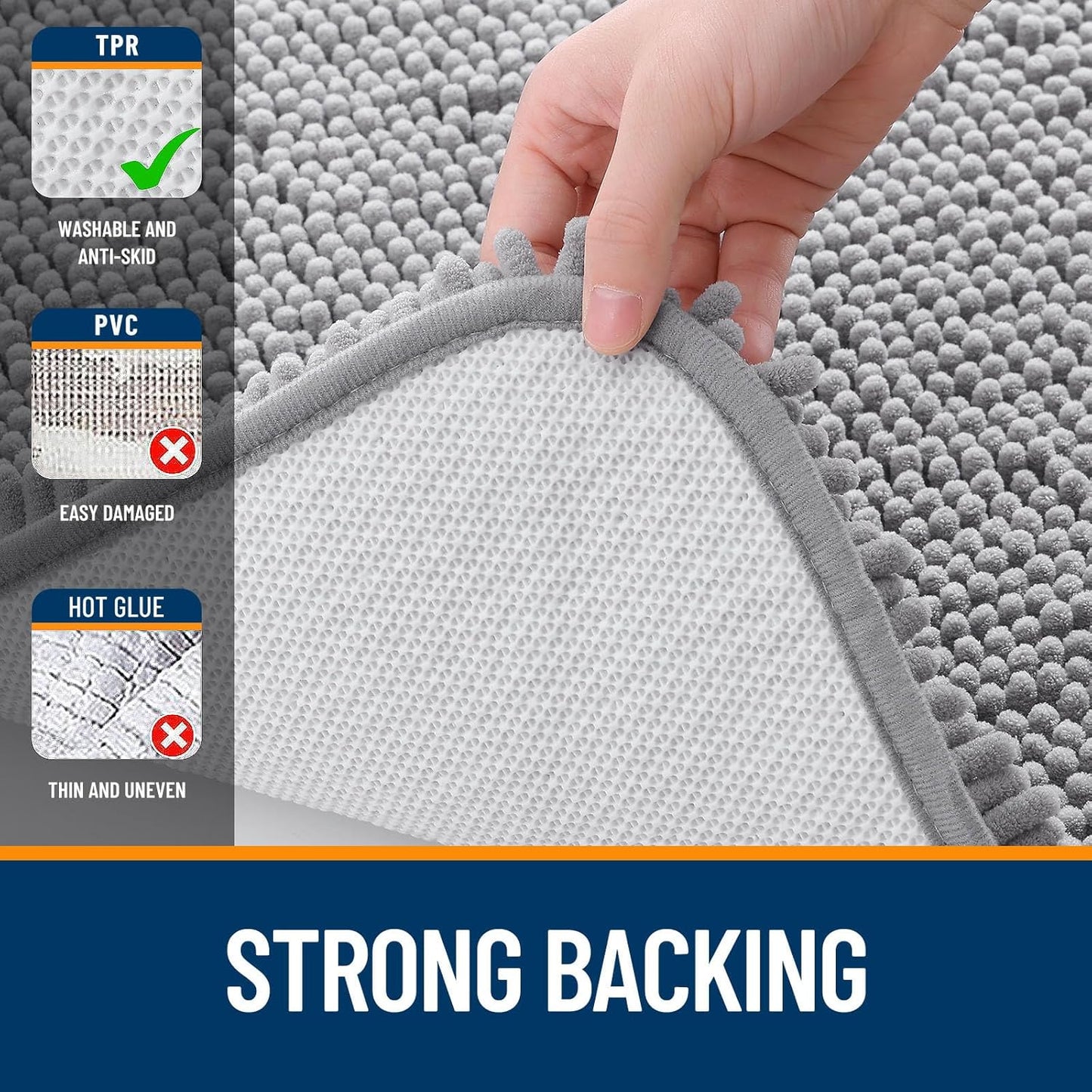 OLANLY 30-Inch Round Bathroom Rug - Extra Soft Chenille Bath Mat, Quick Dry & Machine Washable, Grey