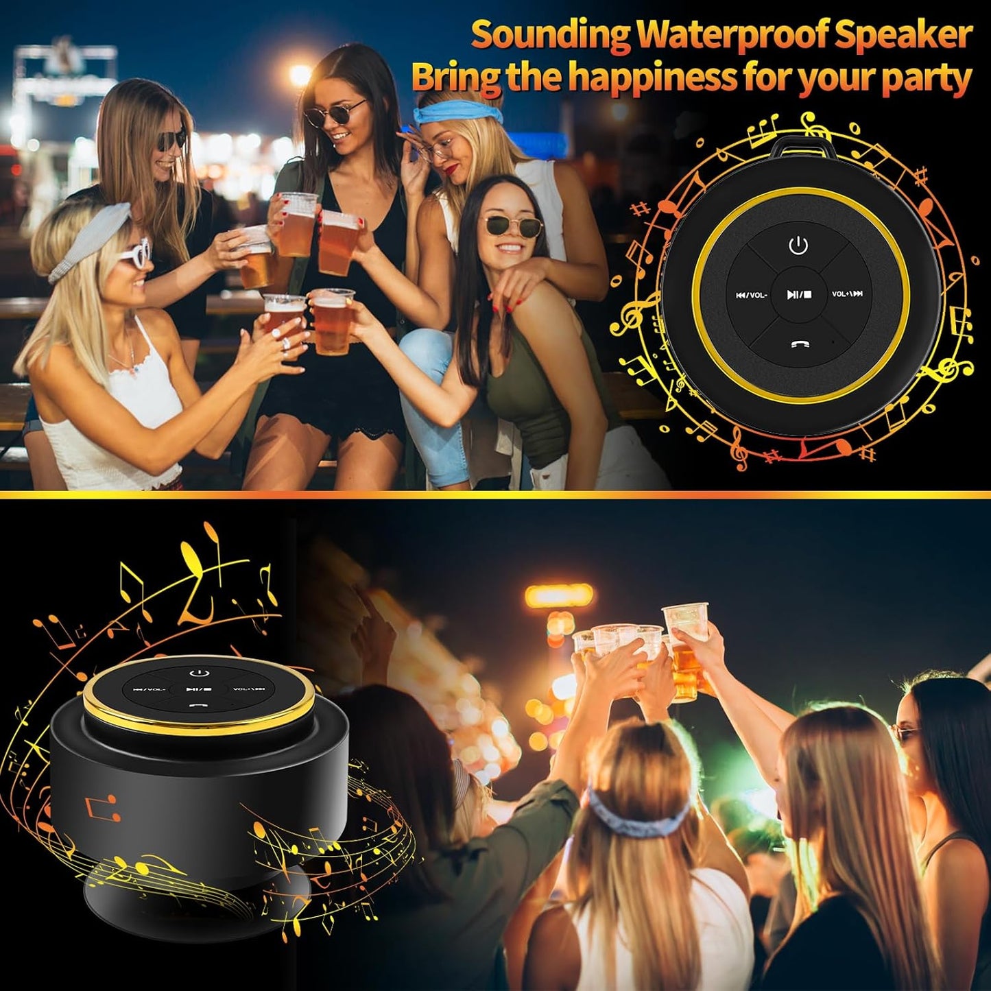 Kebrela IP67 Bluetooth Shower Speaker with Carabiner, Portable Bluetooth Speakers with Suction Cup, Waterproof
