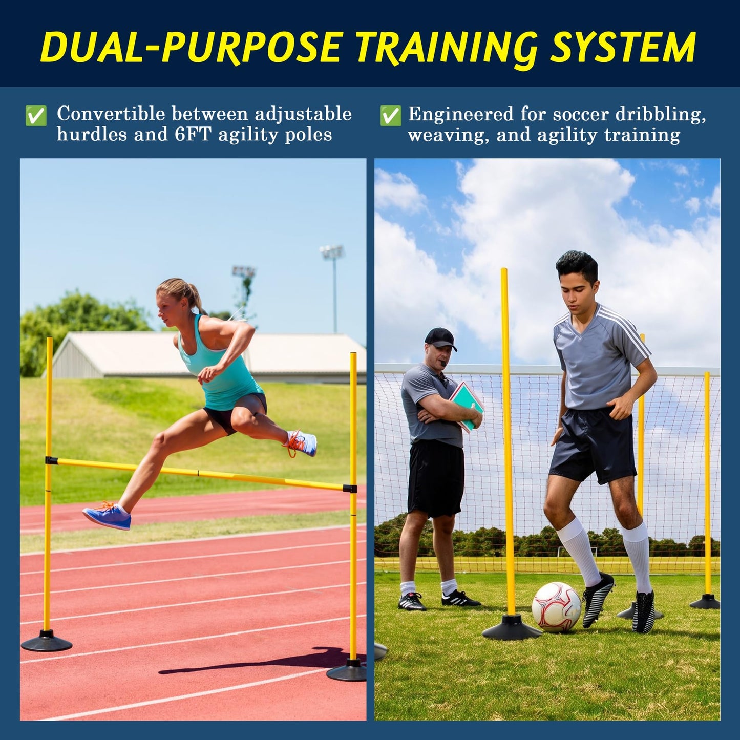 GOSR 4FT Agility Hurdles 4PCS, Adjustable Sports Speed Hurdles with Rubber Base, Agility Poles for Soccer Football Track & Field, Agility Training Equipment for Kids Athletes Physical Therapy