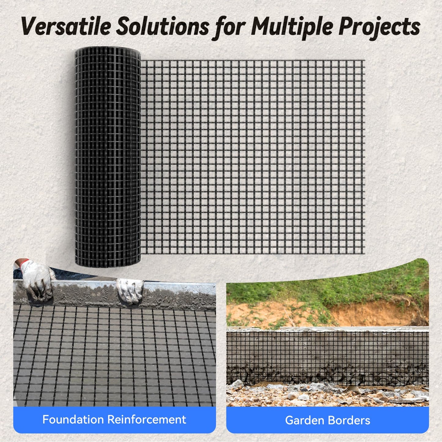 DRKSBesto 4ft x 98ft Bi-Directional Fiberglass Geogrid for Retaining Wall with 50kN tensile Strength. Ideal for Driveway, Slope Reinforcement, Landscaping, terraces, and Parking Lots.
