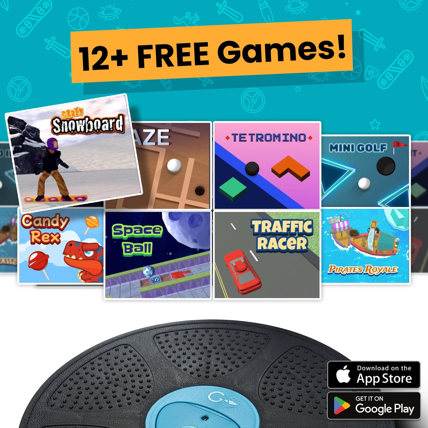 GoBalance Play - Smart Balance Board Game with Bluetooth Motion Sensors, Professional Wobble Board with 12 Interactive Games for Fun, Balance training and Home Gym Workout.