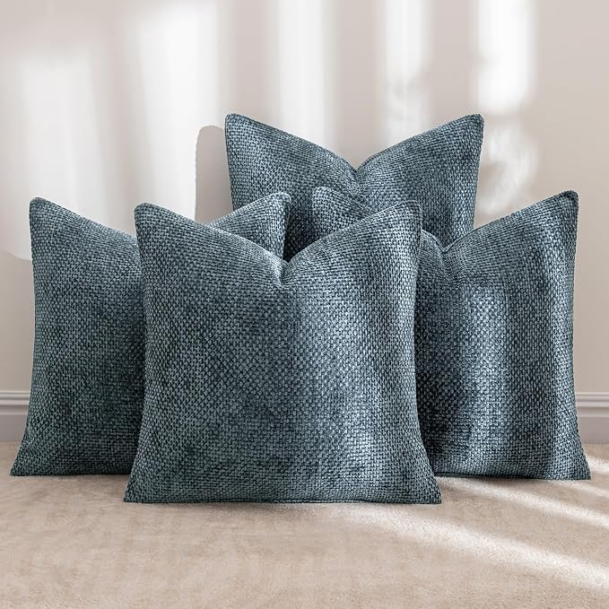 MIULEE Pack of 4 Couch Throw Pillow Covers 20x20 Inch Navy Blue Soft Decorative Chenille Pillow Covers Farmhouse Accent Cushion Covers for Boho Home Decor Sofa Bedroom Living Room