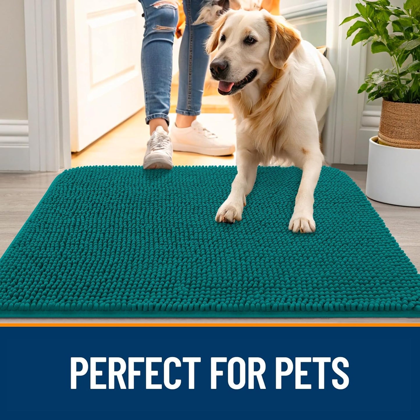 OLANLY Dog Door Mat - Absorbent Non-Slip Washable Doormat for Muddy Paws | 32x20, Lake Blue