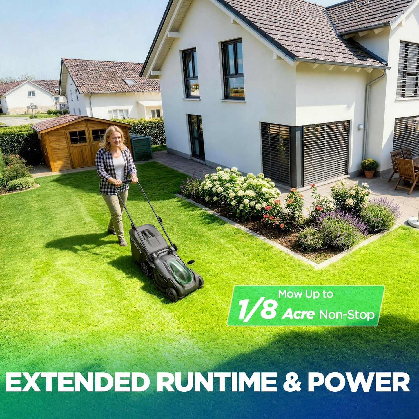 Kraftsense 16" Electric Lawn Mower, 40V Cordless Lawn Mower with 2x5.0Ah Batteries & Charger, Brushless Motor, 2-in-1 Mulching & Bagging, 6-Position Height Adjustment, for Small to Medium Yards