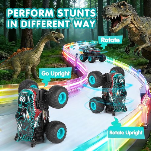 DYODYORC Remote Control Car - 2.4GHz All-Terrain Dinosaur Monster Truck with Music & Lights | 360 Stunt Capable, 2 Batteries, Cyan