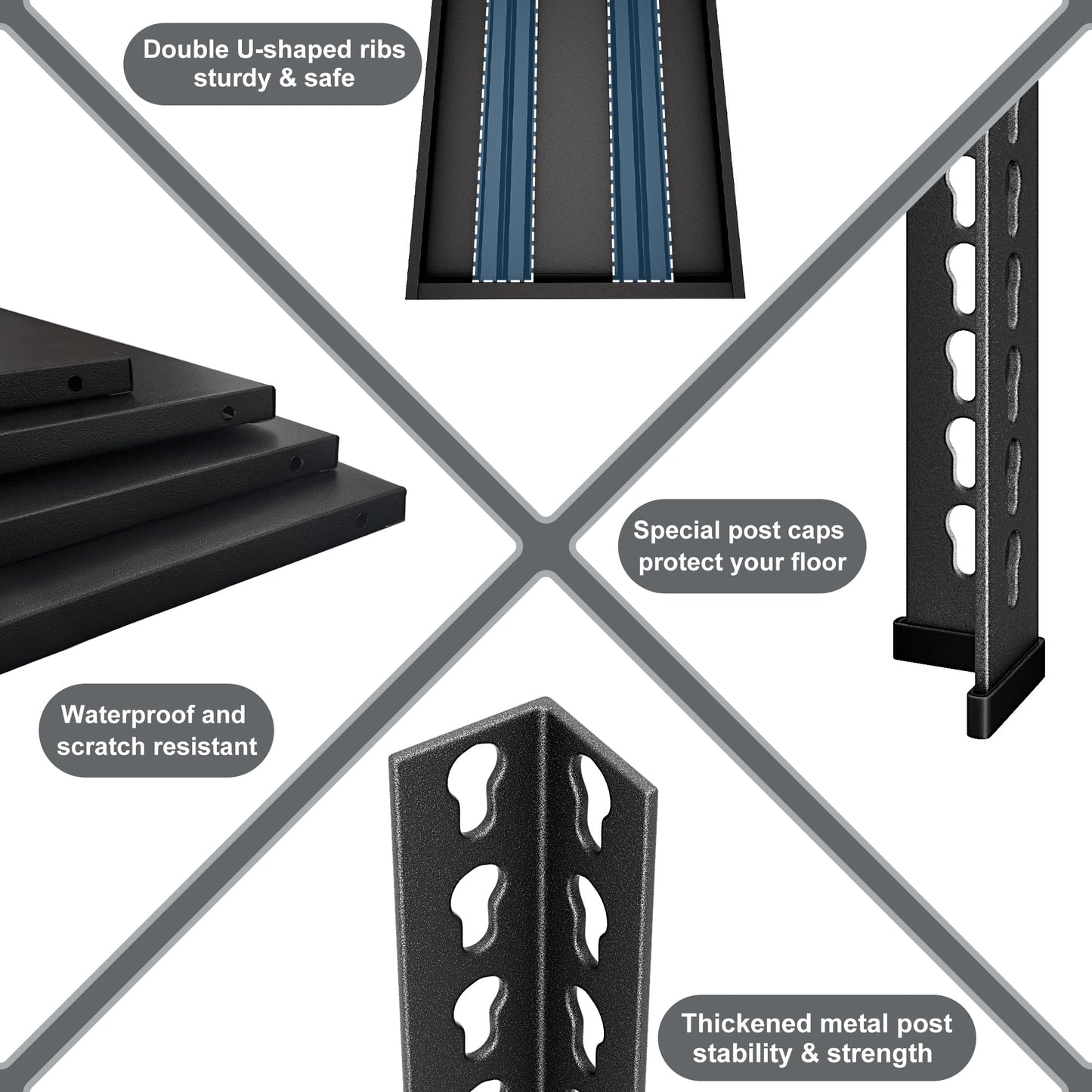 Rufokisa 40" W Garage Shelving Heavy Duty，1800LBS Loads Metal Shelving Units and Storage,4-Tier Garage Storage Shelves Heavy Duty, Industrial Utility Shelves,40”W x 16”D x 72”H(Black)
