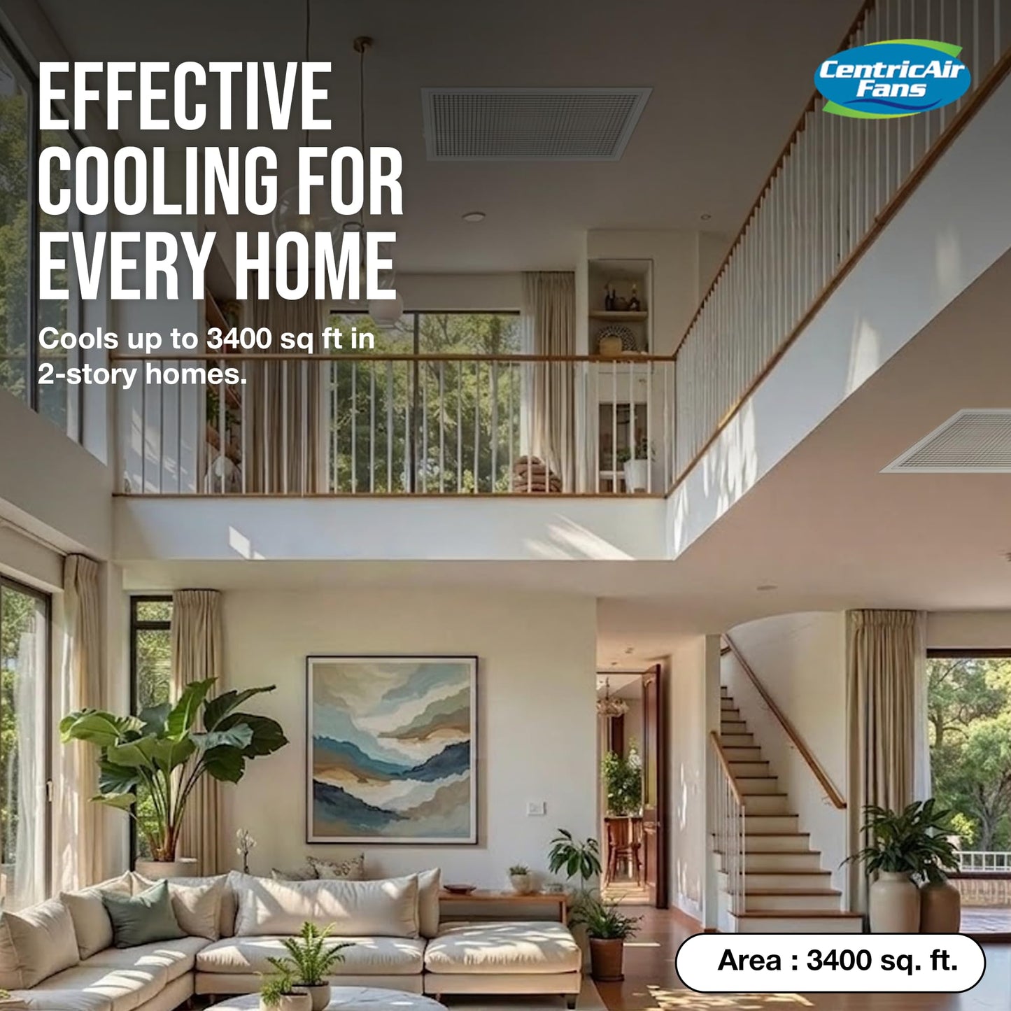 Centric Air QA-Deluxe 5500 Whole House Fan | Energy Efficient | Low Voltage Plug and Play, 2-Speed Wall Switch with Timer | R5 Insulated Damper | 5500 CFM | 10-Year Motor Warranty | Made in USA