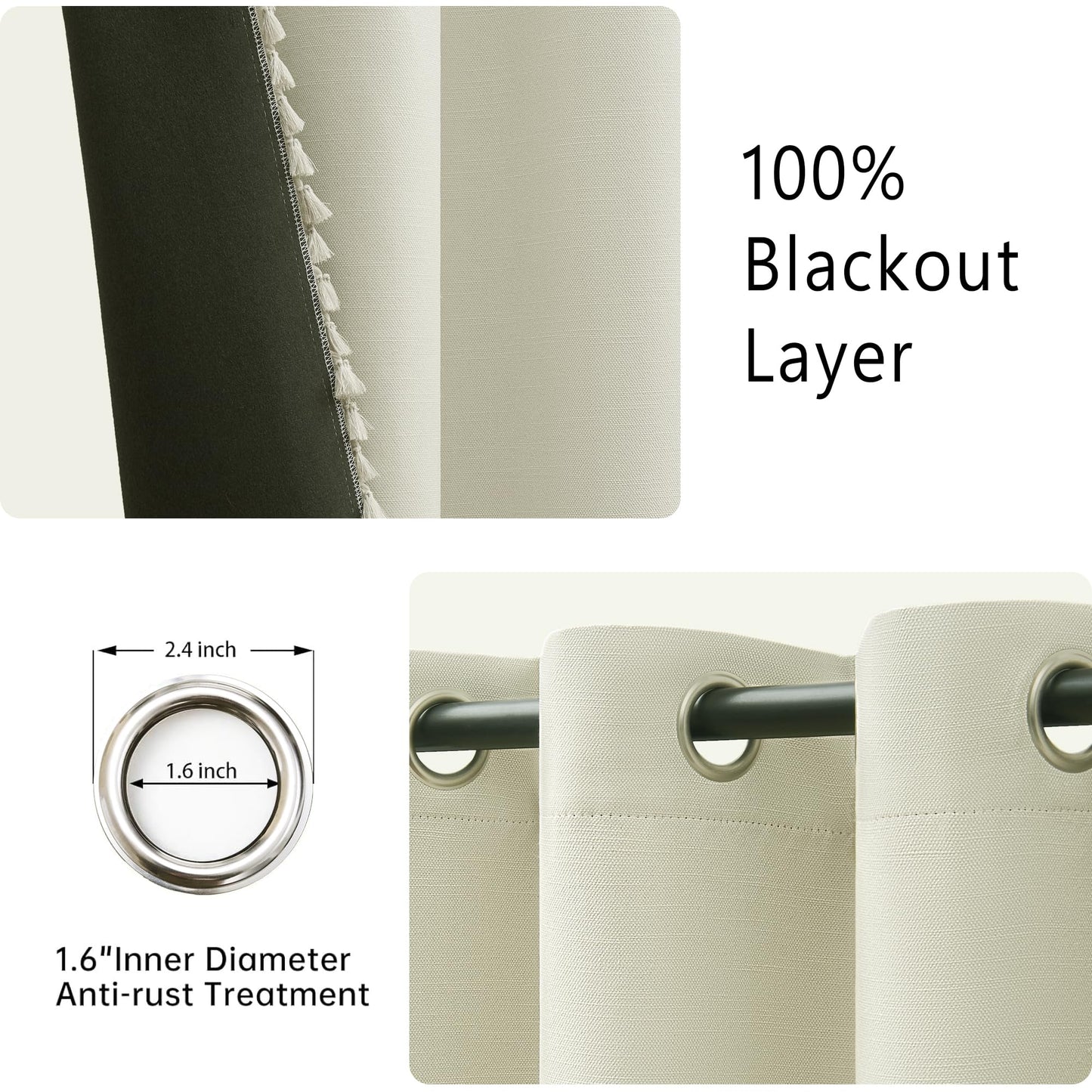 LIMON HOME Linen Blackout Curtains for Living Room 84 Inches Long Boho Black Out Curtains for Bedroom Thermal Insulated Light Blocking Drapes 2 Panels Set Noise Reduction Curtain
