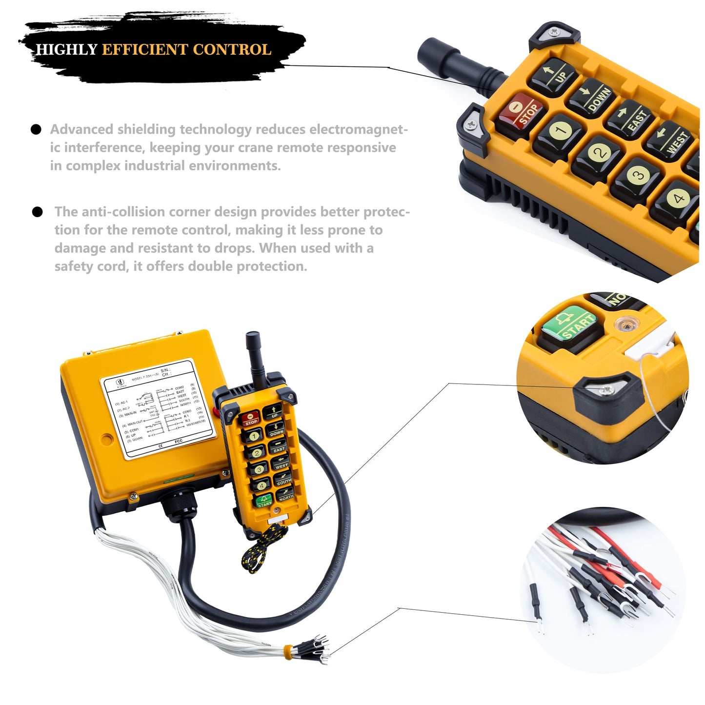 Yatilo F23-BB Industrial Wireless Crane Remote Control Kit for Overhead Crane, Hoist and Winch, 10 Channels, Universal Wide Voltage 16V-440V AC/DC, IP65 Waterproof (1 Transmitter & 1 Receiver)