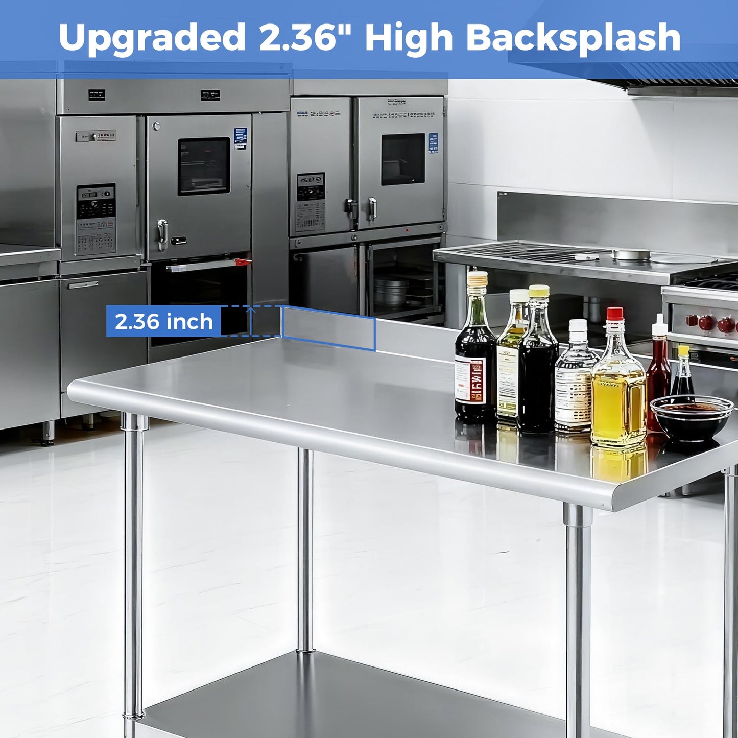 OSTBA Stainless Steel Table for Prep & Work 24x48 Inches with Backsplash, NSF Metal Commercial Heavy Duty Table with Adjustable Undershelf and Foot for Restaurant Kitchen Home and Hotel