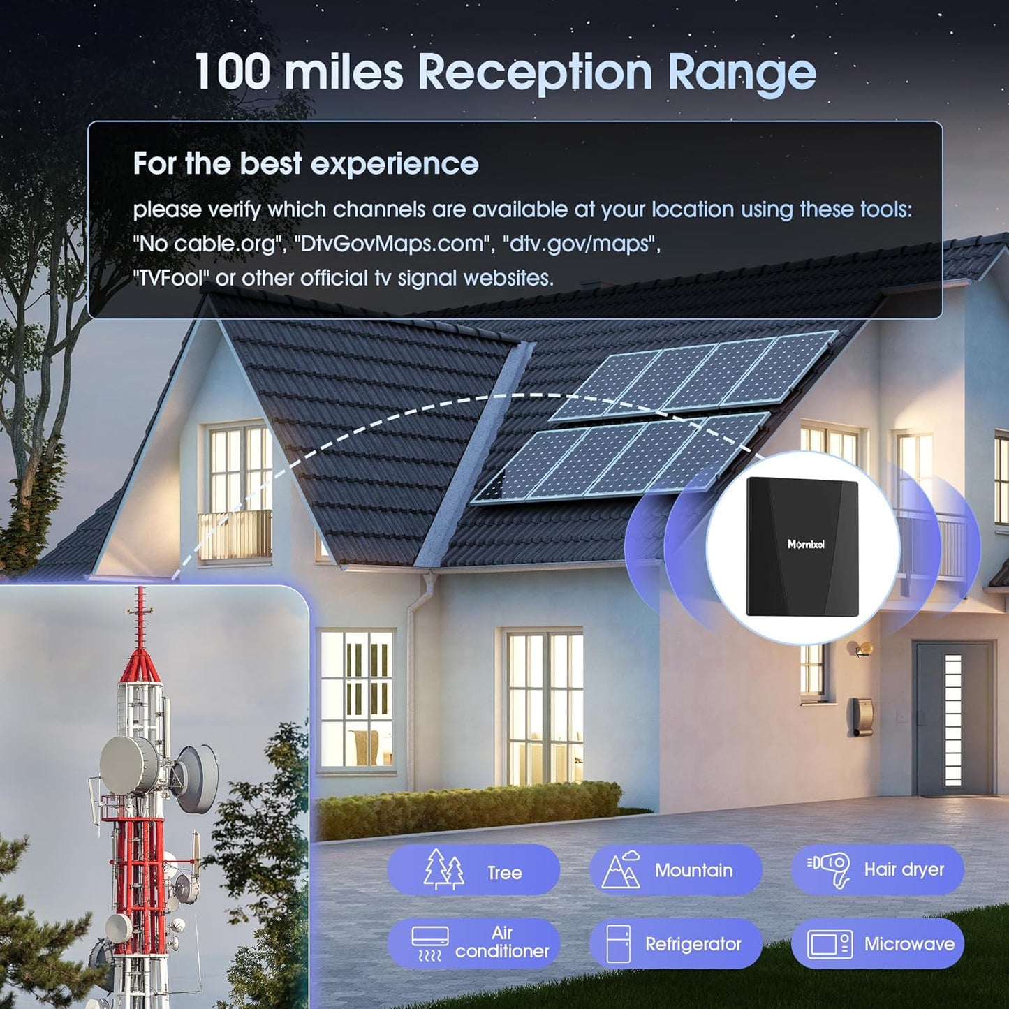 Mornixol 100 4K 8K 1080P 360 40ft Setup TV Antenna Indoor, Digital Outdoor TV Antenna with Signal Booster, Miles Long