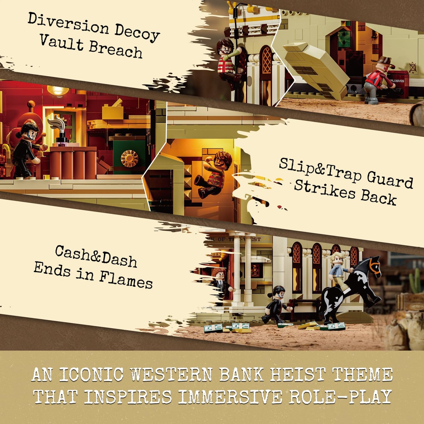 Lumibricks Western Bank Heist Lighting Building-Bricks Set - Wild West Outlaw Gold Heist 2875 Pcs Collection Display Set for West Lovers