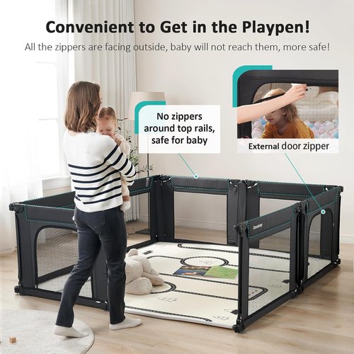 Doradotey Baby Playpen - Adjustable Large Playard for Toddlers | Foldable Indoor Play Center, Black 180x200x68cm