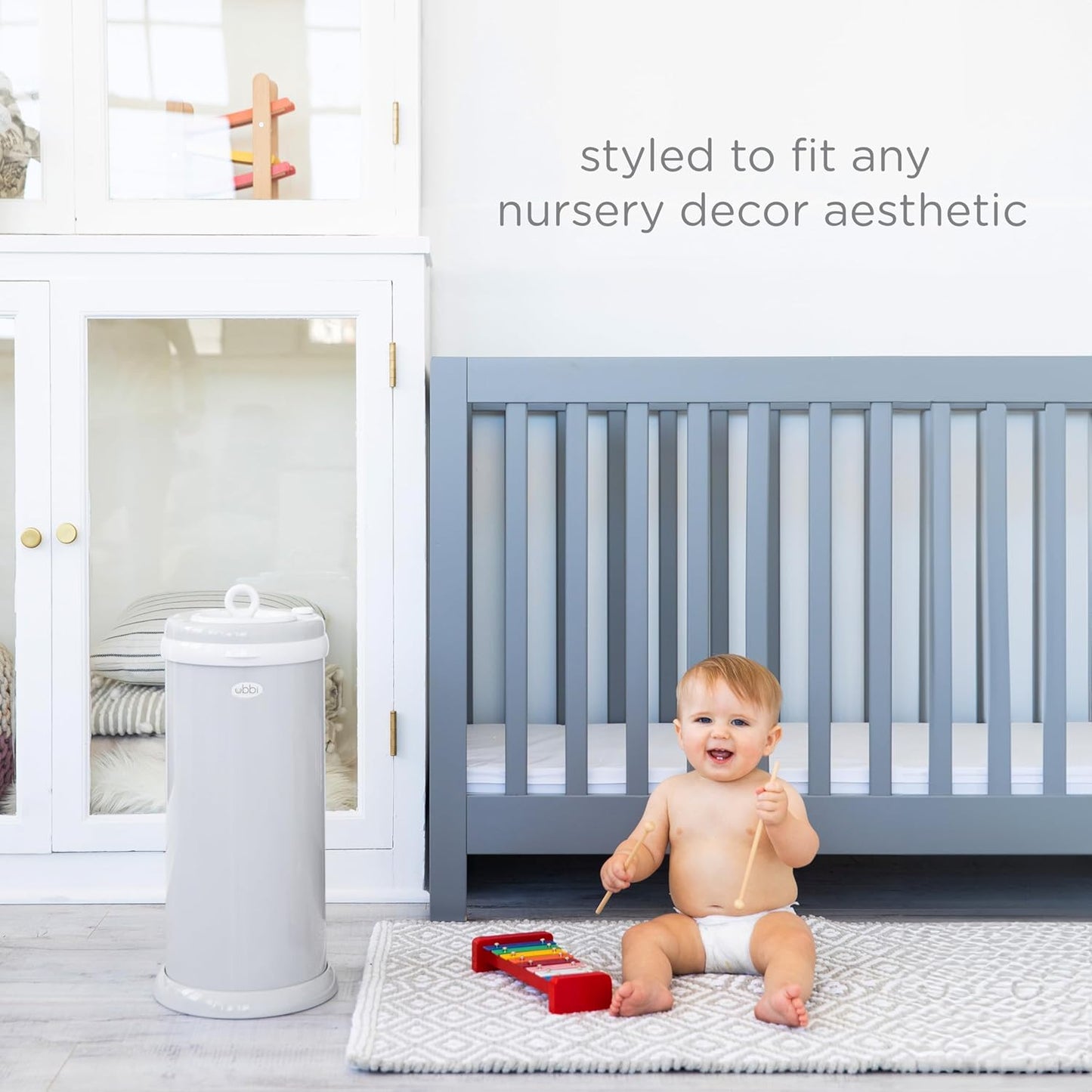 Ubbi Stainless Steel Diaper Pail - Odor Locking Design, No Special Bags Needed | Award-Winning Gray