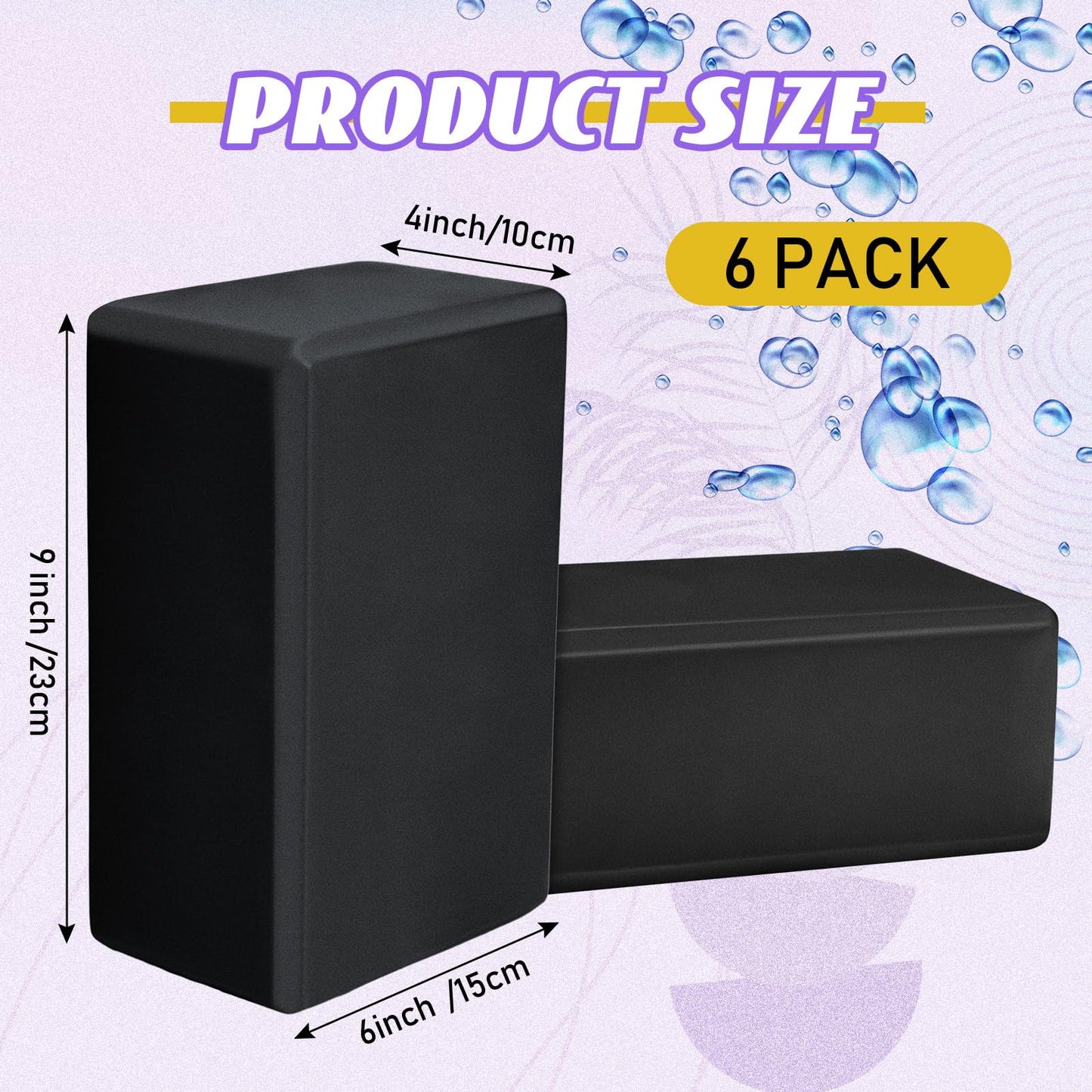 Wettarn 6 Pack Yoga Blocks 9 x 6 x 4 Inch EVA Foam Lightweight Non Slip Yoga Props for Pilates Stretching Meditation(Black)