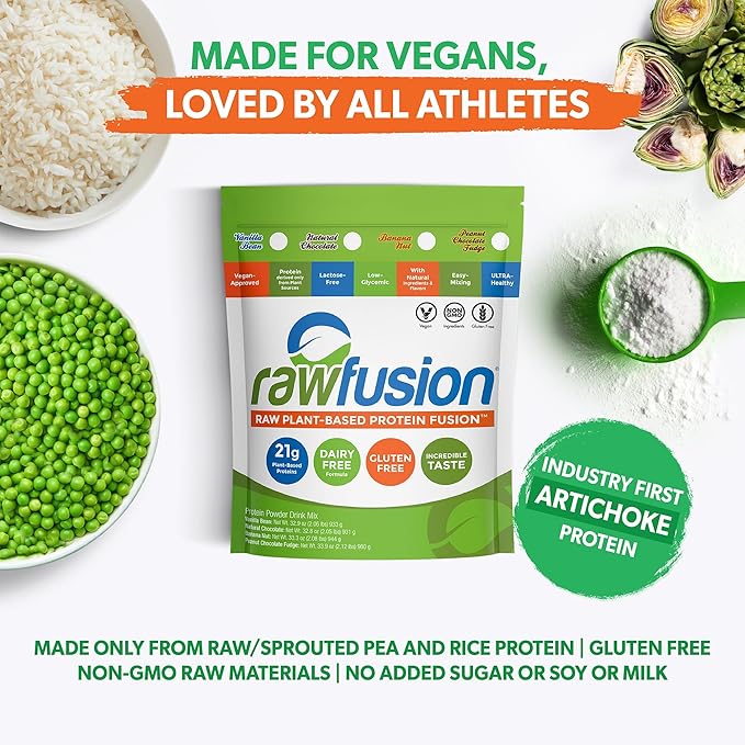 Rawfusion Vegan Protein Powder, Vanilla Bean ??30 Servings, 21g Plant-Based Protein, Low Net Carbs, Non-Dairy, Gluten-Free, Soy-Free, Kosher, Non-GMO, 2.06lbs