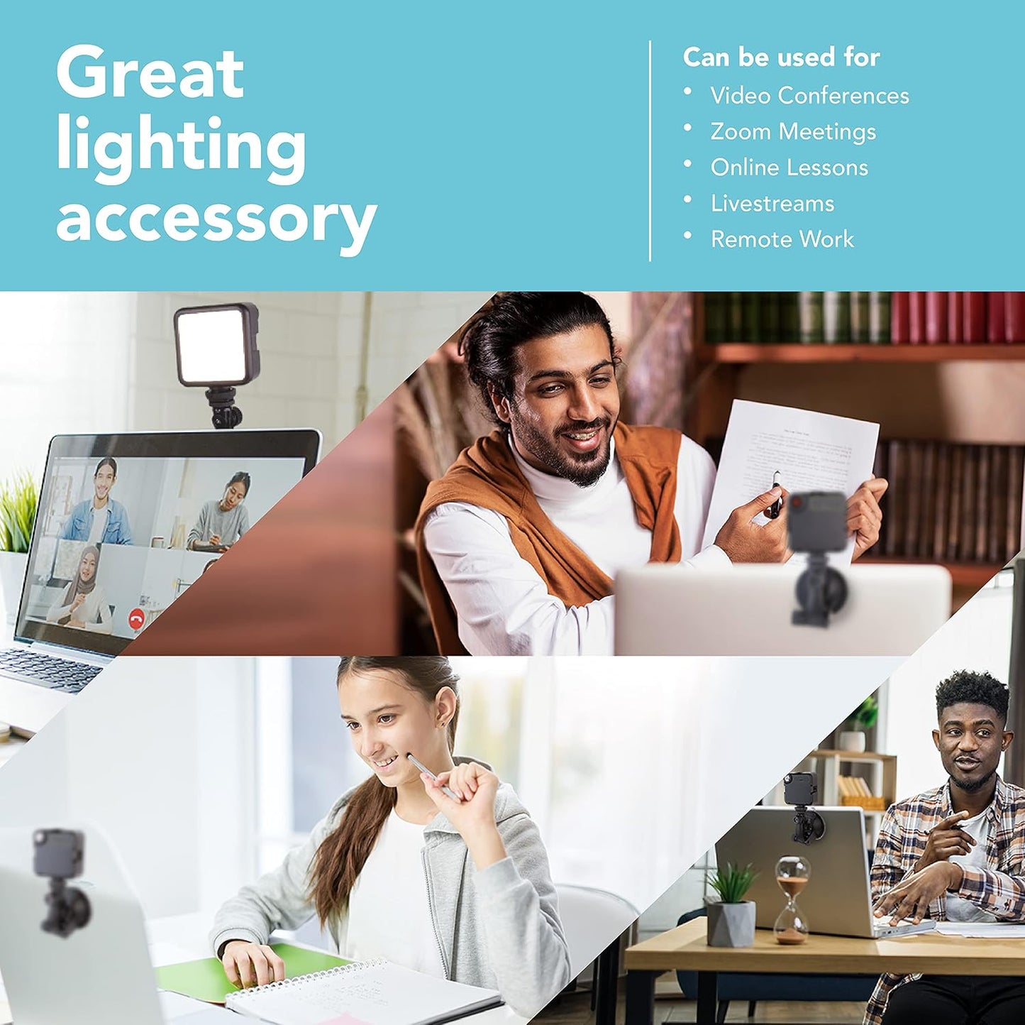 Foto&Tech Dimmable 2100mAH LED Laptop Lighting Kit, Rechargeable Light Panel with Diffuser and Strong Suction Cup