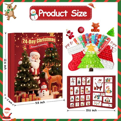 Fidget Advent Calendar 2025 - Christmas Countdown with 24 Surprising Fidget Toys | Perfect Stocking Stuffer for Kids