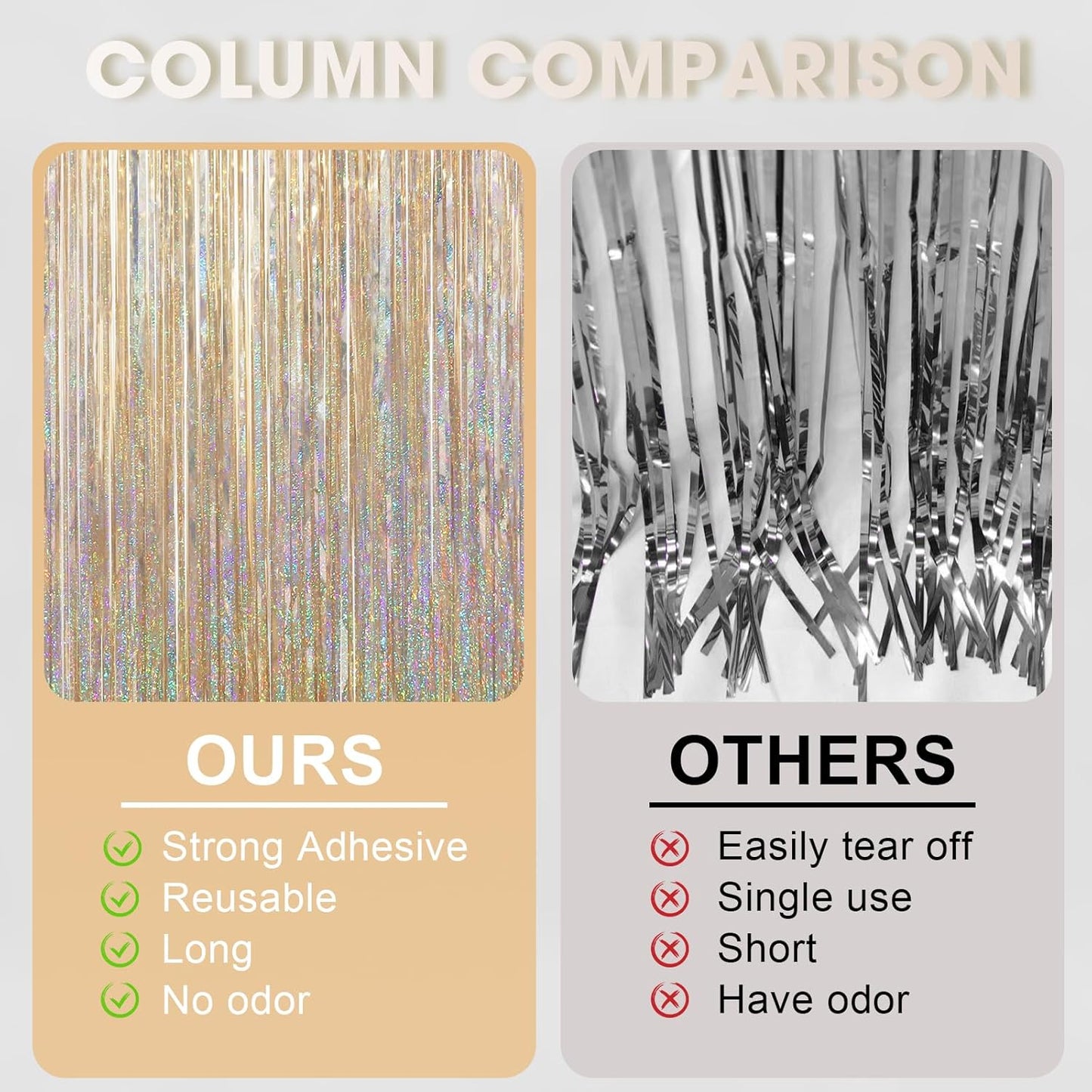 Voircoloria Foil Fringe Backdrop Curtains - 3.3 x 6.6 Ft Tinsel Streamers for Parties | Champagne Color