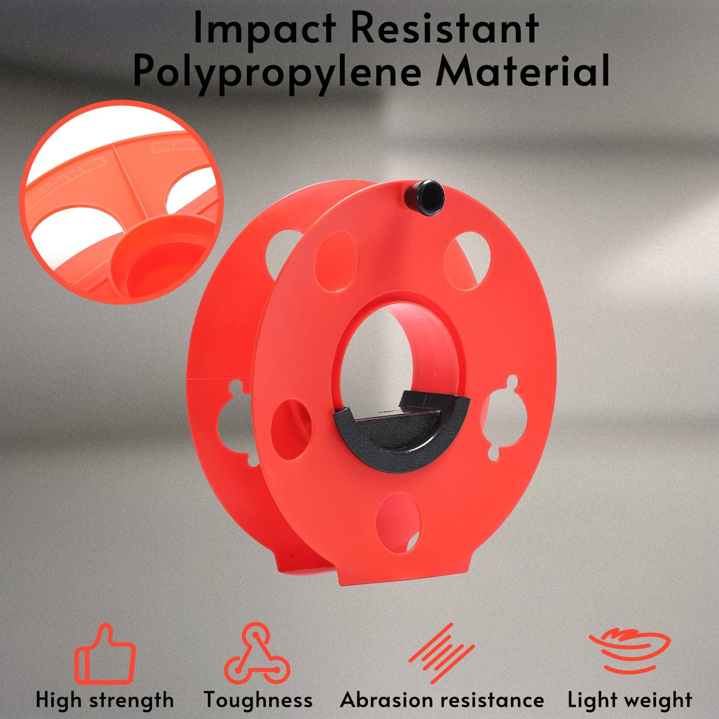 Homeon Wheels Heavy Duty Impact Resistant Plastic Extension Cord Storage Reel Durable & Safe, Lightweight & Portable, Ideal for Outdoor Projects & DIY Maintenance 100 Feet RED