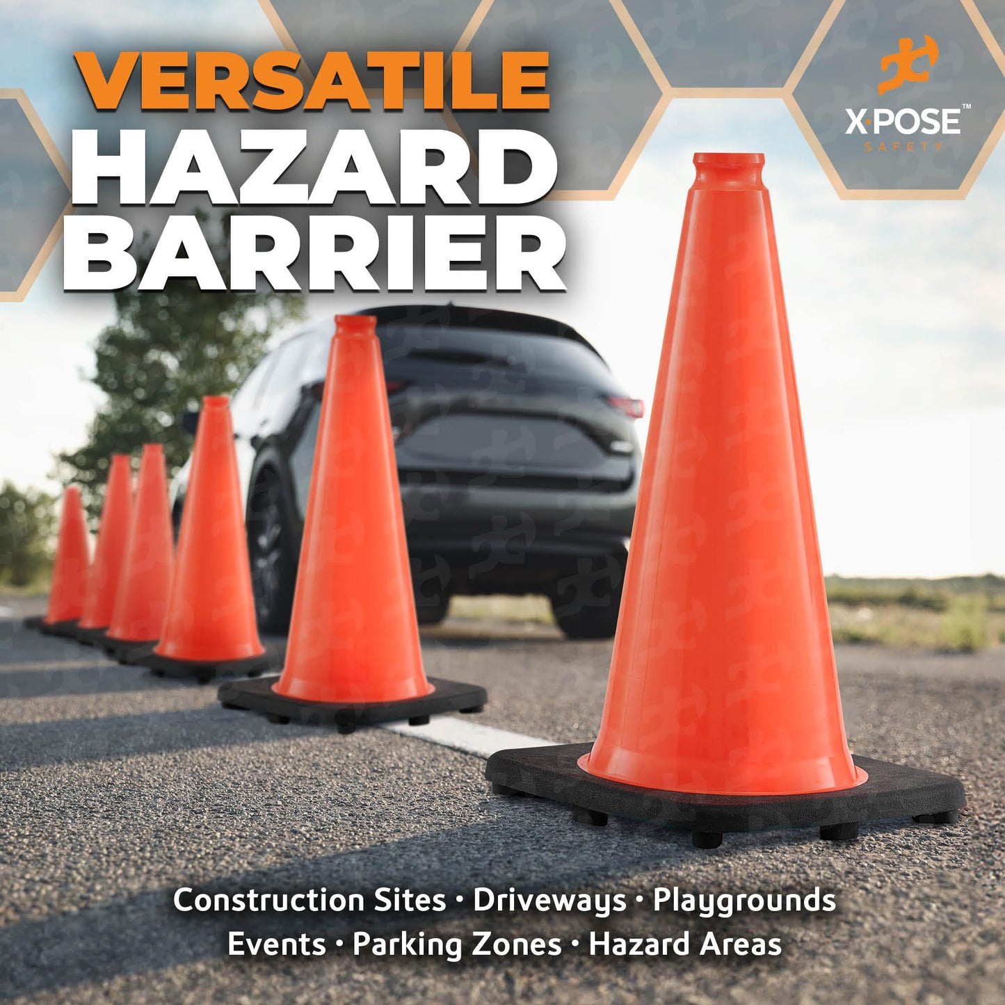 Xpose Safety 18 Inch Orange Traffic Cones, 12-Pack - Multipurpose PVC Plastic Safety Cone for Parking, Soccer, Caution, Kids and Construction - DOT Approved