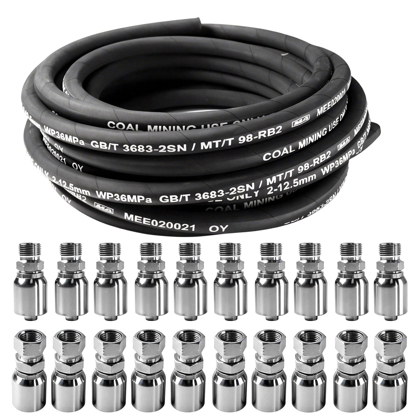 FUZIDDN 50Ft 1/2 Inch Hydraulic Hose & Fittings Kit, 20PCS JIC 37° & NPTF Fittings, 5800 PSI High Pressure Hydraulic Hose, Replacement for Excavator, Tractor, Loader Hydraulic System Repair