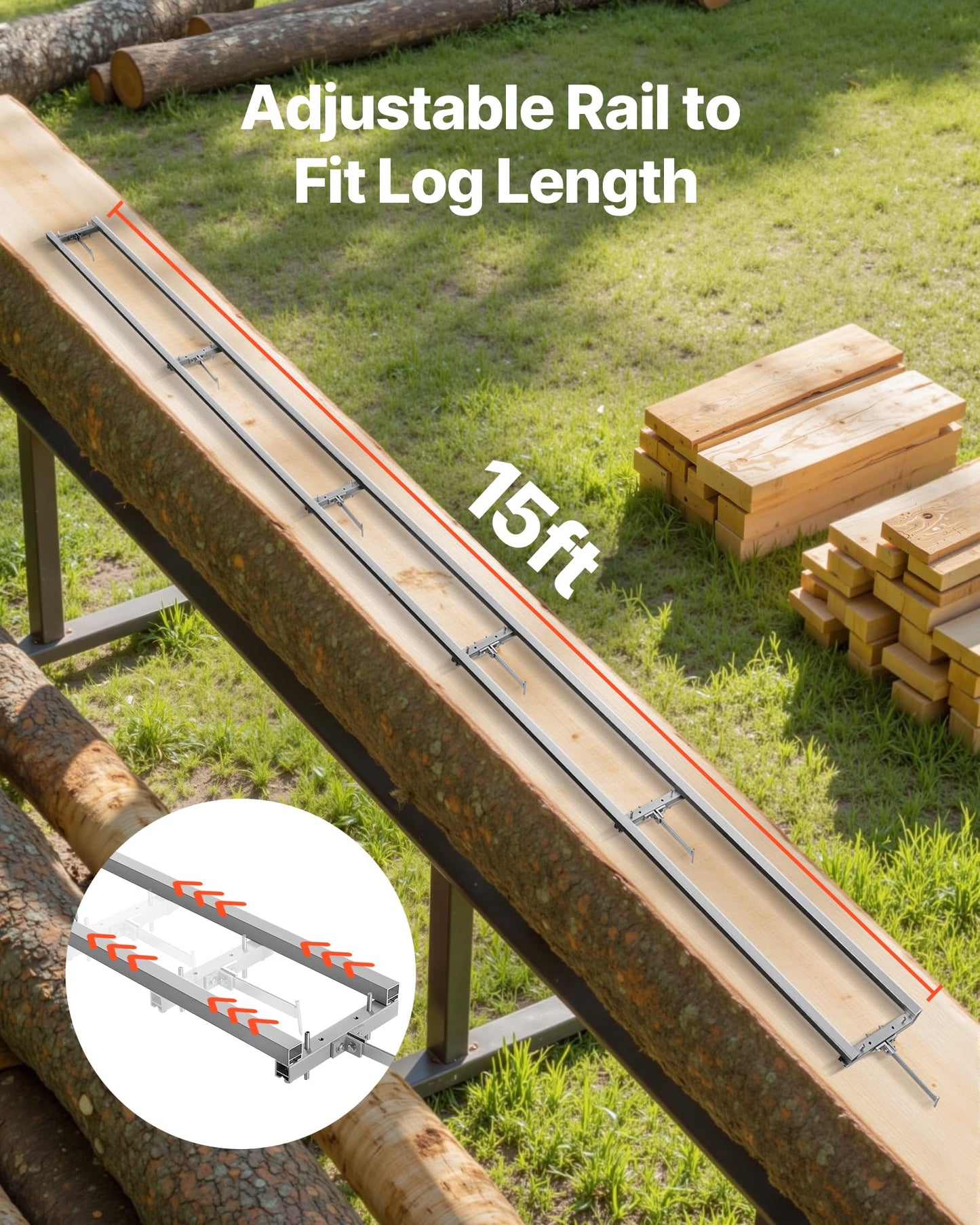 VEVOR Rail Mill Guide System, 15 ft 6 Crossbar Chainsaw Mill Kits, Aluminum Saw Milling Rails System Works with Chainsaw, 4 Wedges, Adjustable Rail Milling Guide Kit for Builders Woodworkers
