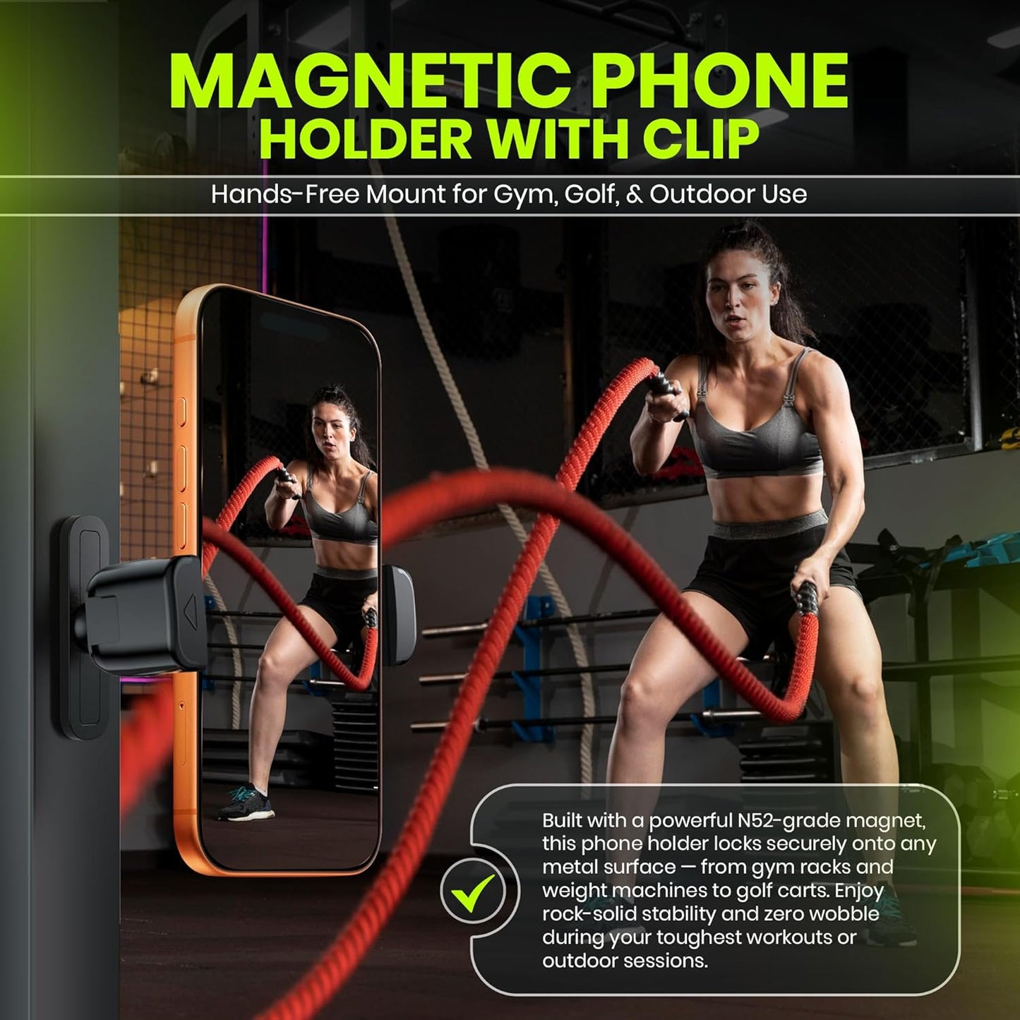 BARENDA N52 Magnetic Phone Holder for Gym with Magnet and Secure Clip, Strong Magnetic Phone Mount for All Phones