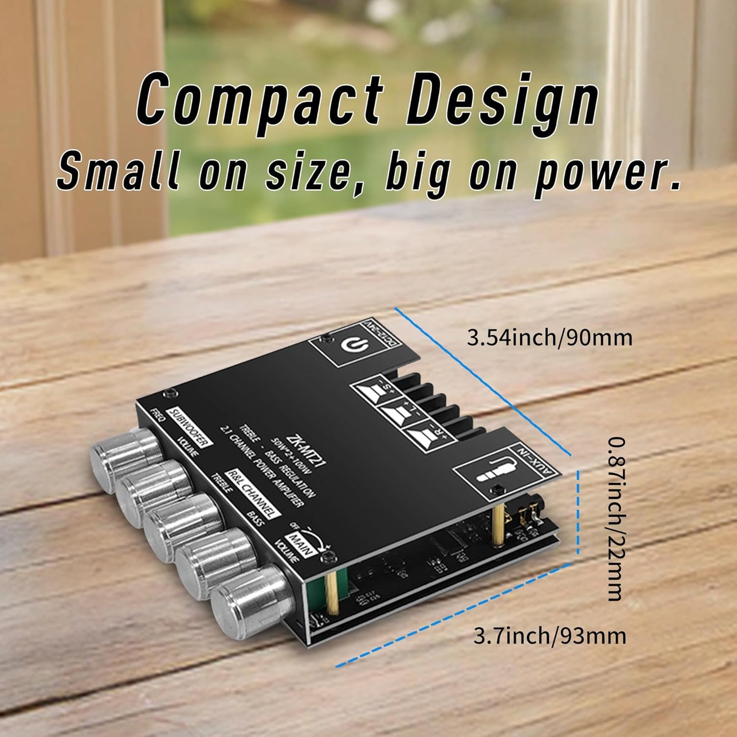 ZK-MT21 2.1 12V-24V Channel Bluetooth Amplifier Board Mini Audio Receiver with Subwoofer Output, Bass Treble Control