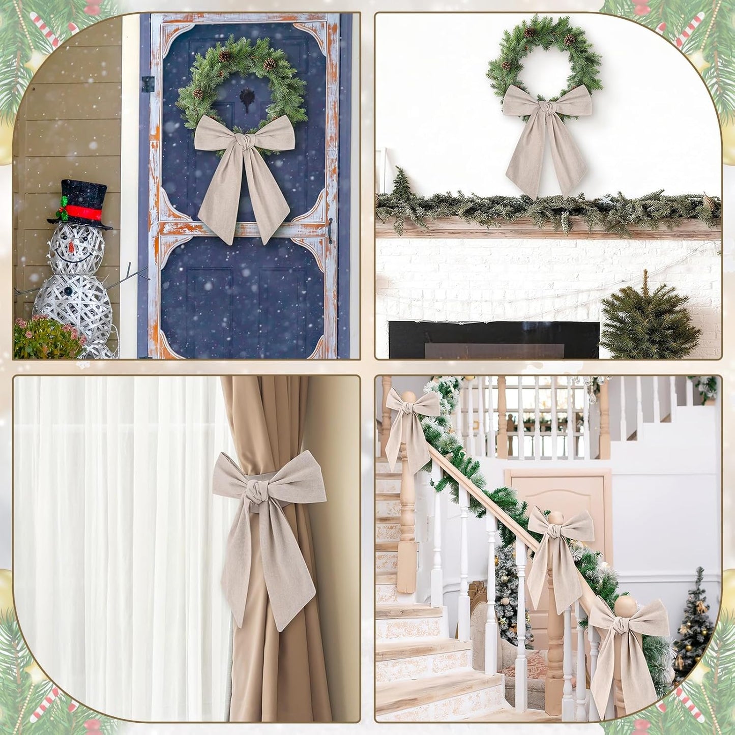 Skiennix 8 PCS Beige Linen Wreath Sashes - Embroidered Blank Accessories for Weddings & Holidays