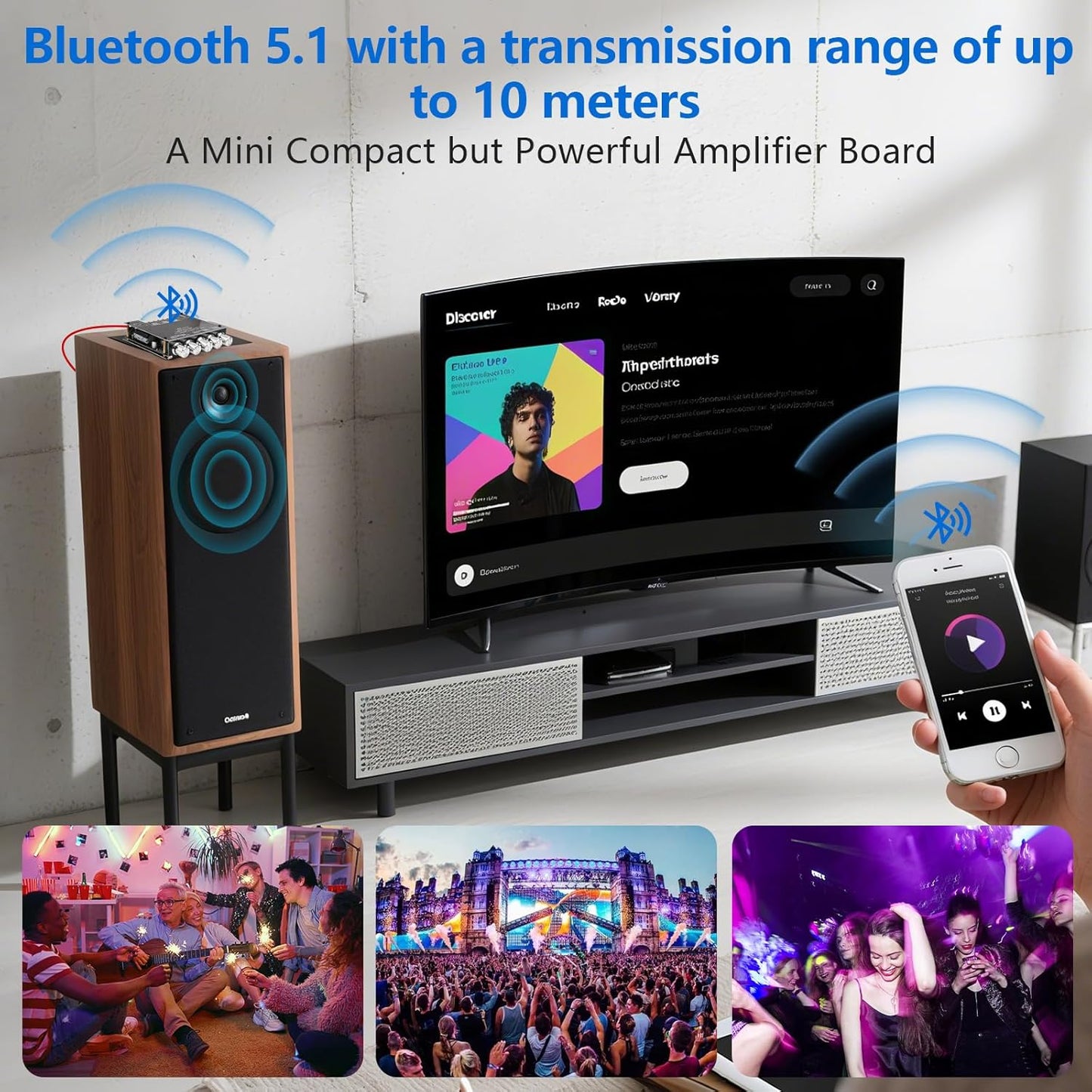 Romicta 2.1 5.0 200W 12-24V Channel Bluetooth Amplifier Board HiFi Subwoofer Audio AMP with Treble Freq and Bass