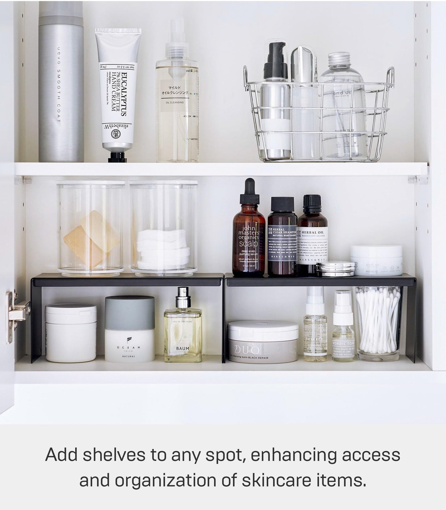 YAMAZAKI Home Tower Medicine Cabinet Vanity Storage Racks – Set of 2, Bathroom Mirror Organizer Risers - Steel -