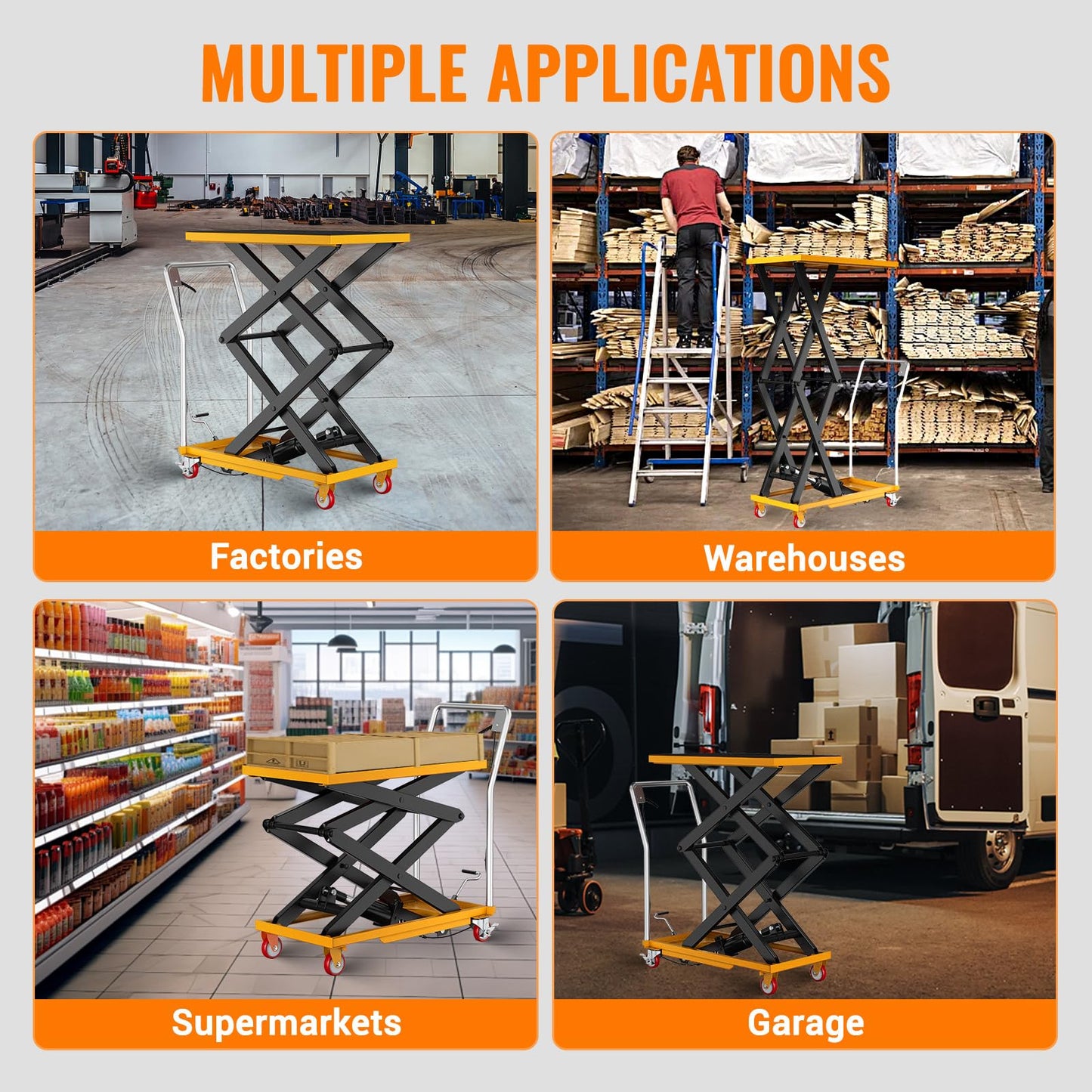 Garvee Hydraulic Lift Table Cart, 770lbs Capacity 50" Lifting Height, Manual Double Scissor Lift Table with 4 Wheels and Non-Slip Pad, Hydraulic Scissor Cart for Material Handling, Yellow