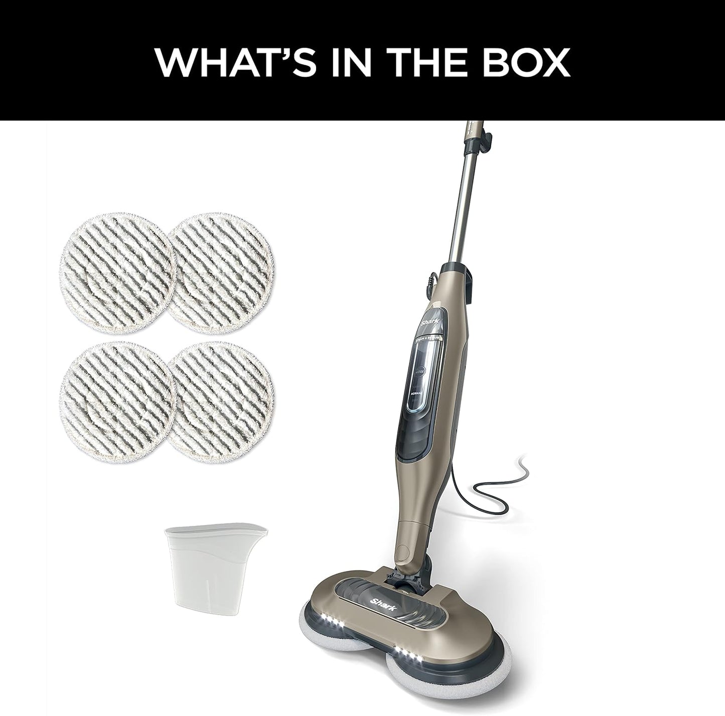 Shark S7001 Mop - 3 Steam Modes & LED Headlights for Hard Floors | 4 Washable Dirt Grip Pads, Gold