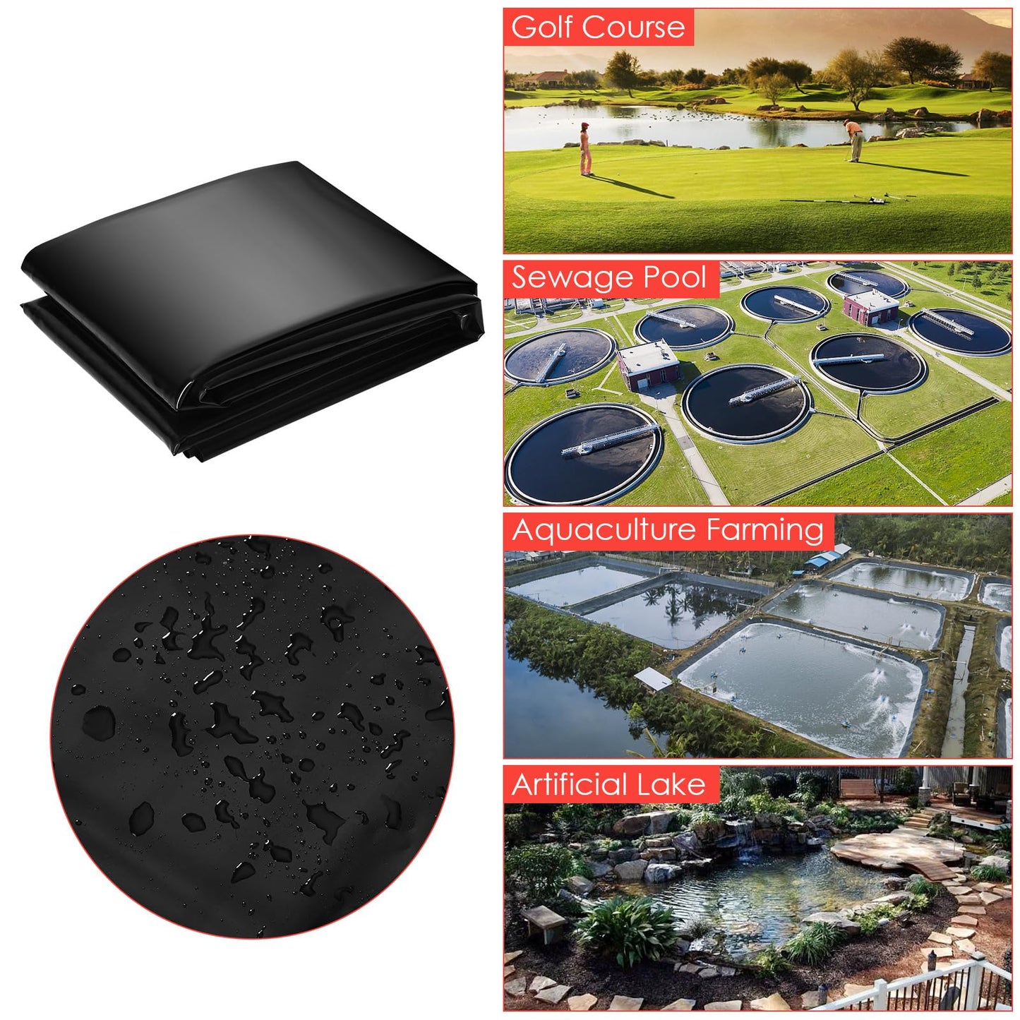 10x10 ft Pond Liner & 45 Mil Thickness, Pliable & Durable EPDM Material, Easy Cutting & UV Resistant, for Fish or Koi, Features, Waterfall Base, Fountains and Water Gardens