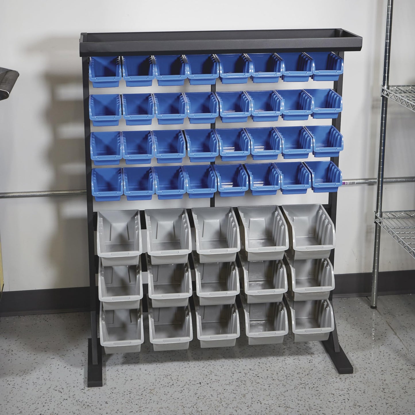 Strongway Single Side Bulk Storage Rack Unit with 47 Assorted Bins - 36 1/2in.W x 14in.D x 46in.H