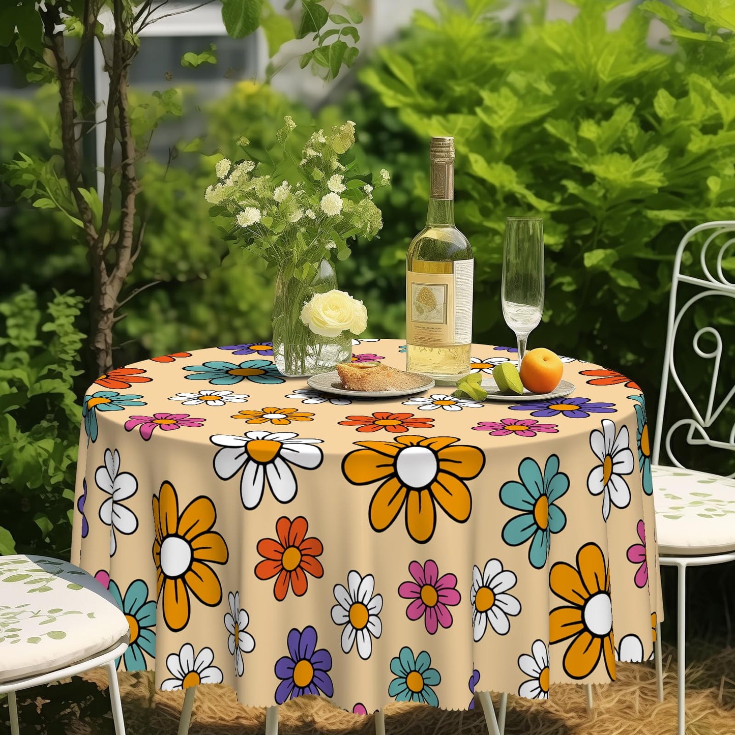 Eikione Fall Tablecloth 70 Inch, Maple Leaf Table Cloth, Waterproof, Wrinkle Free Polyester Table Cover for Autumn Picnics, Halloween Dining Decorations