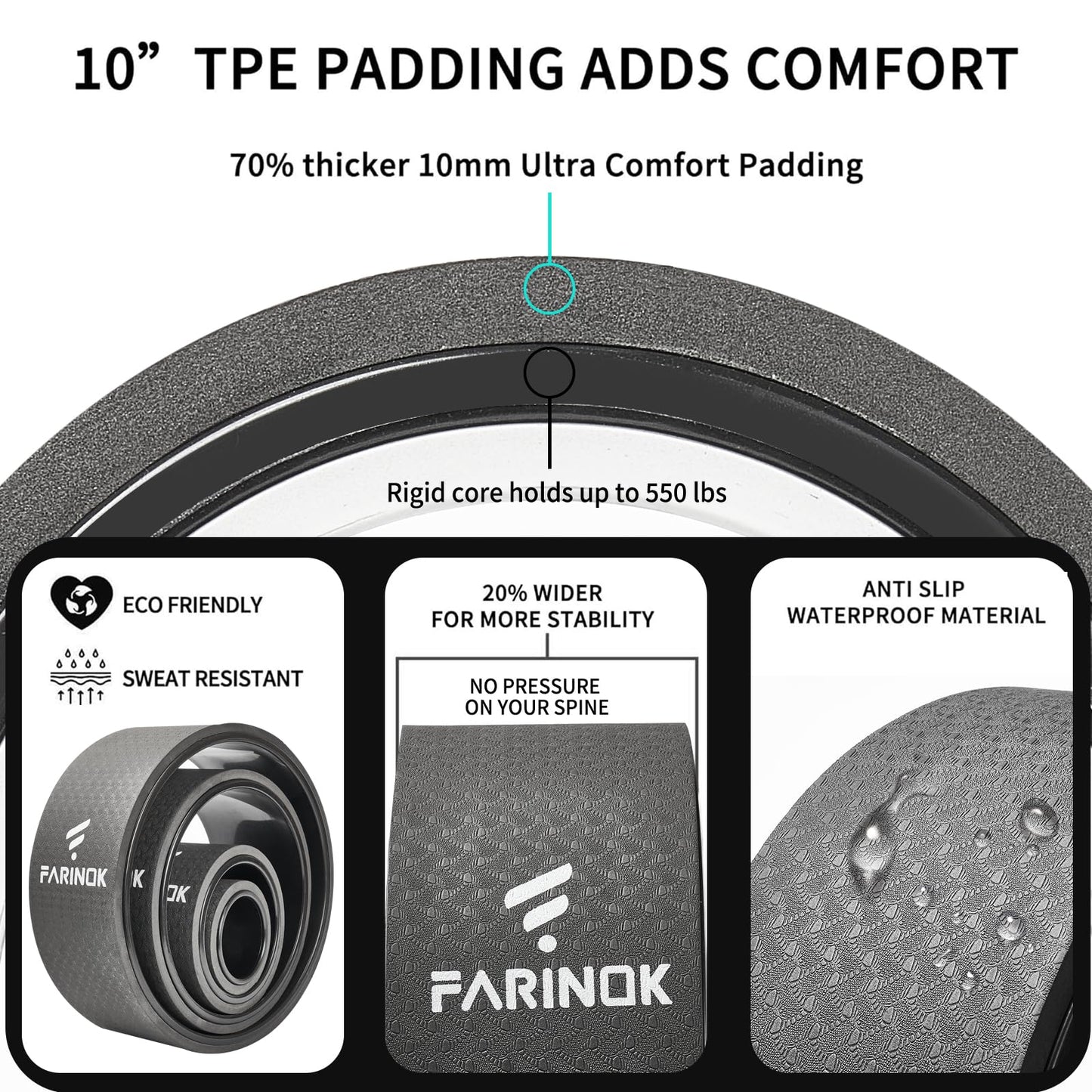 Yoga Wheel for Back Pain Relief, Back Roller Wheel with Extra Cushion, Wider & Thickest Foam, Stretches and Strengthens Core Muscles