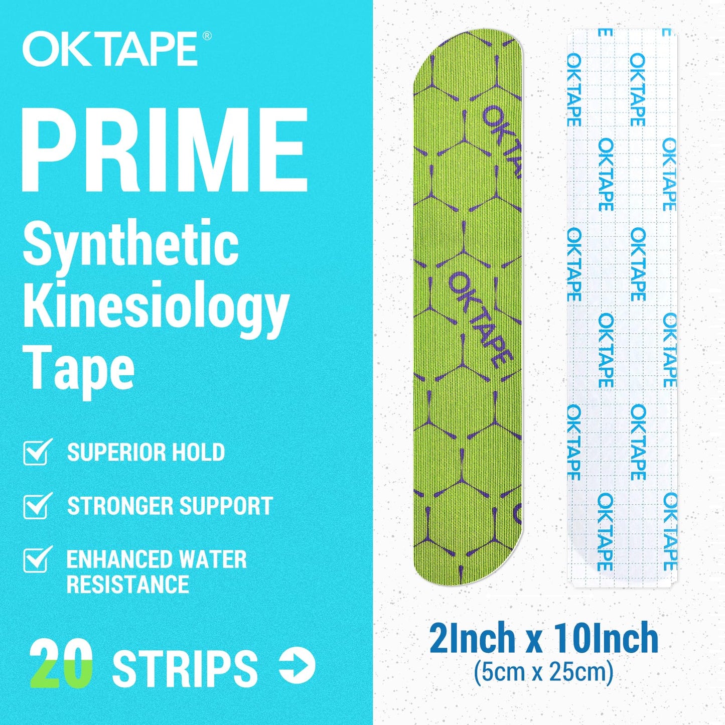 OK TAPE Synthetic Kinesiology Tape Precut Strips, Waterproof Elastic Athletic Tape for Pain Relief & Muscle Support, Targeted Recovery, 2in×16.4ft Roll, 20 PCS -Green