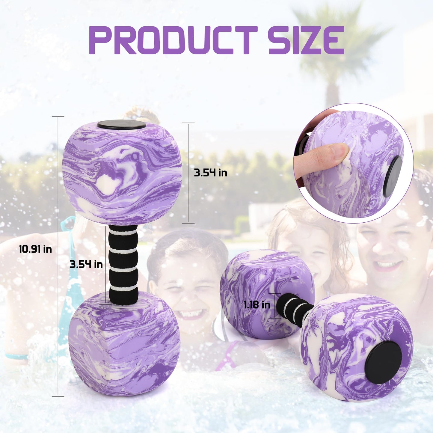2pcs Water Weights for Pool Exercise, EVA-Foam Water Aerobics Equipment, Pool Dumbbells for Women,Kids,Seniors, Water Workouts, Weight Loss(Purple)