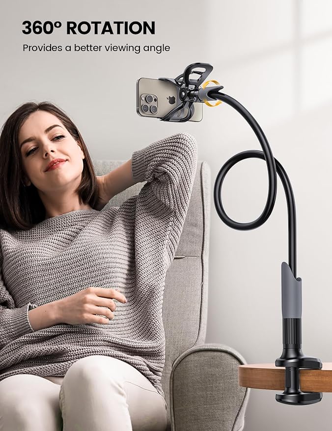 Lamicall Gooseneck Phone Holder for Bed - Cell Phone Mount Clamp Clip, Flexible Long Arm, Overhead Mount for Desk Headboard Bedside, Gifts for iPhone Air 17 Pro Max, 16 15 14 Pro Max and 4-7" Phone