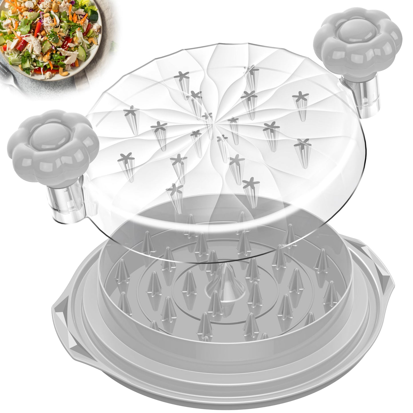 Chicken Shredder Tool Twist Large - 10'' Pro Meat Shredders for Chicken Breast,Visible Kitchen Gadgets Grinder Machine with Brush,Strong Anti-Slip Strip,Ergonomic Handle,BPA Free (Grey)