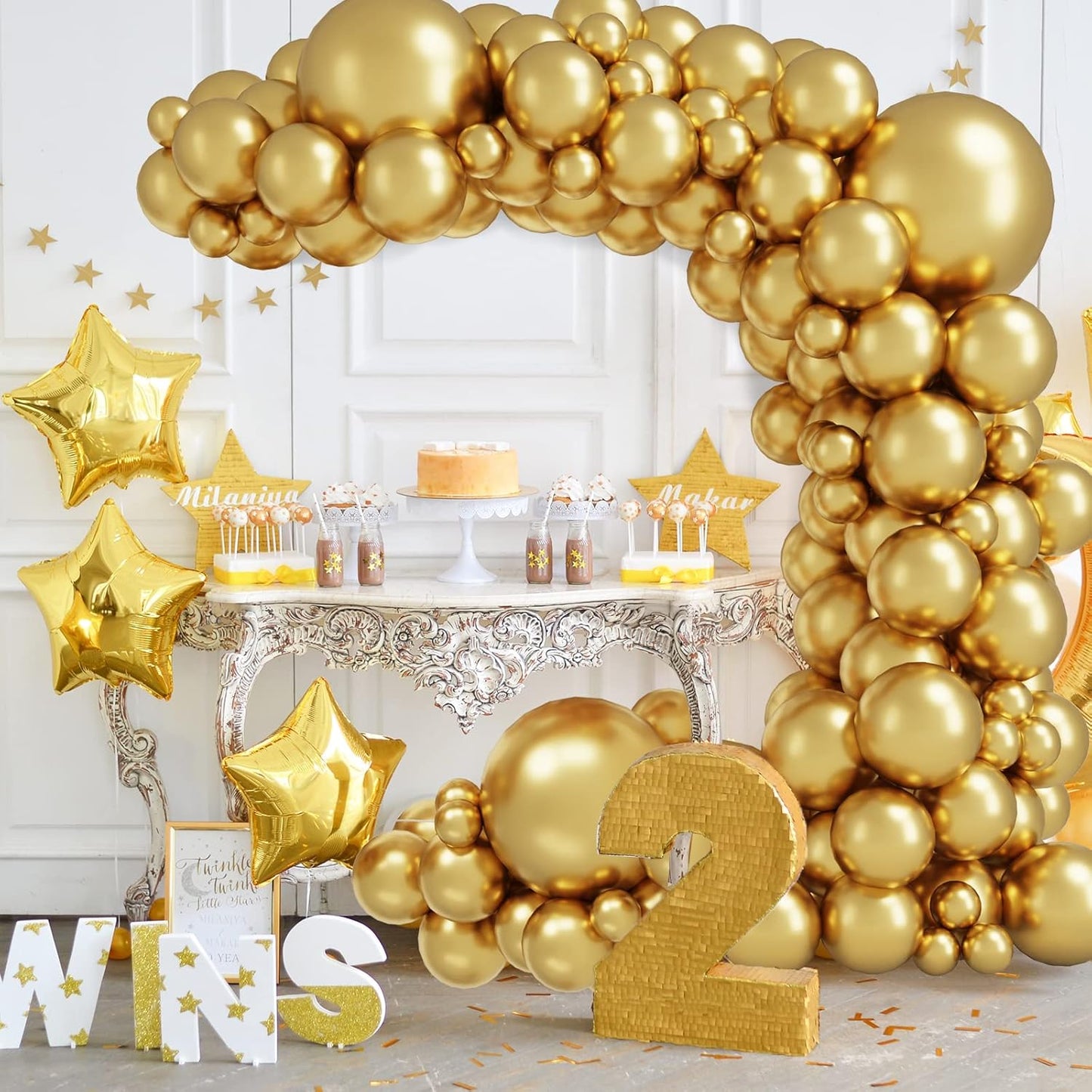 RUBFAC Metallic Gold Balloon Arch Kit - 149pcs Latex Balloons in 5-18 Inch Sizes for Parties & Events