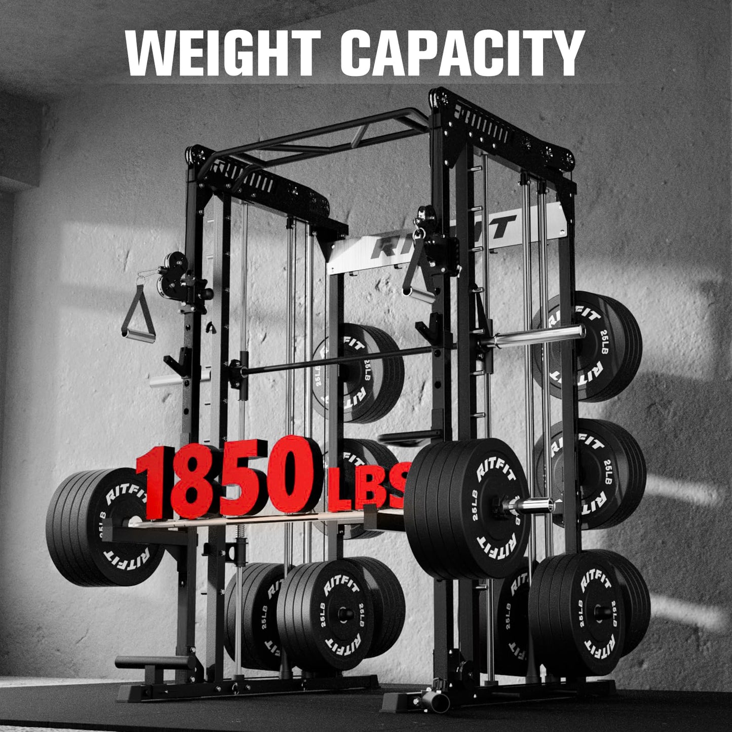 RitFit M1 Pro Smith Machine with LAM1 Adjustable Lever Arm Attachment, All-in-One Power Cage, Power Rack with LAT Pulldown & Cable Crossover System for Home Gym(Black)