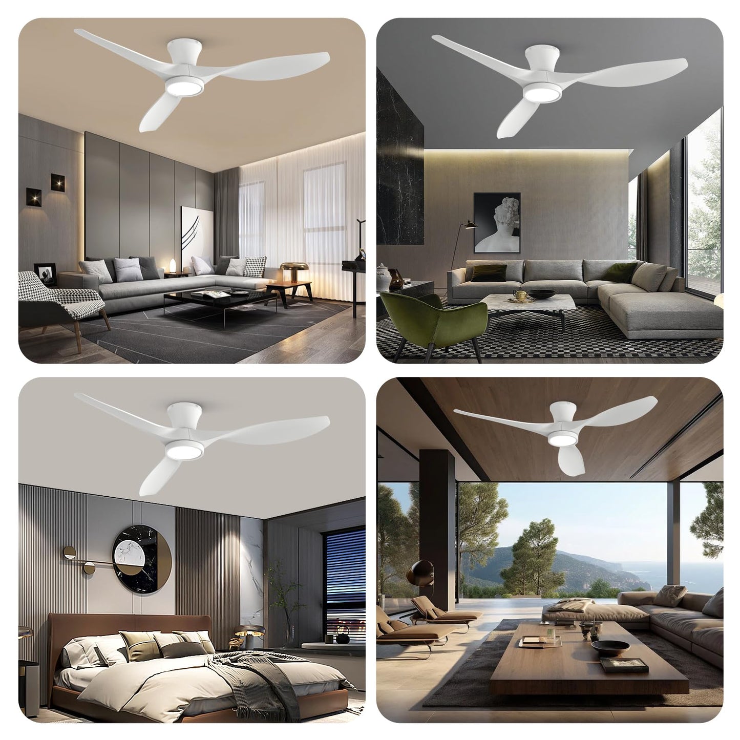 TALOYA 52 inch Ceiling Fans with Lights Remote Control, Modern Low Profile Ceiling Fan with Quiet Reversible DC Motor for Bedroom Living Room and Patio White