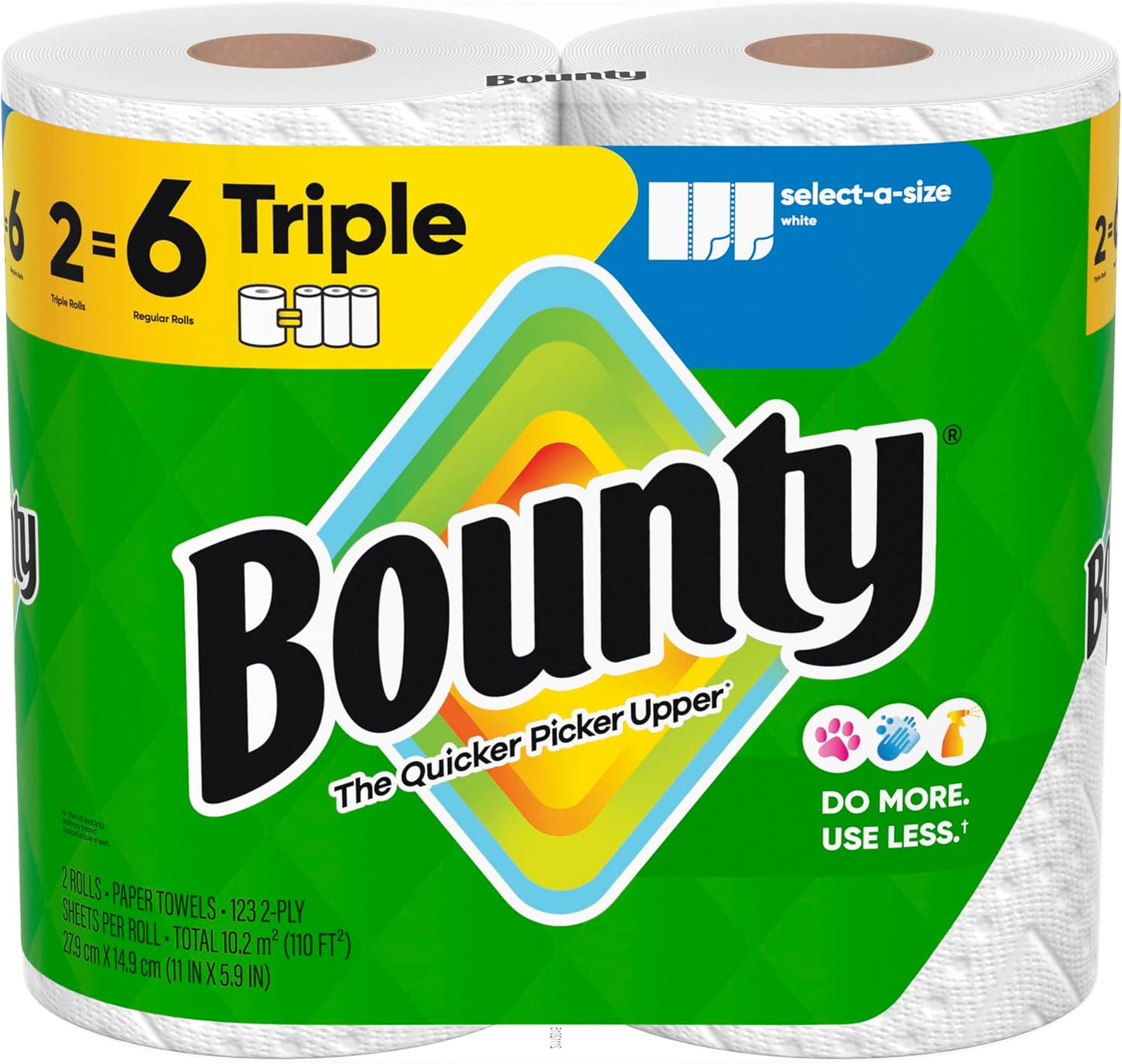 Bounty Select-A-Size Paper Towels - White, 2 Triple Rolls (Equivalent to 6 Regular Rolls)