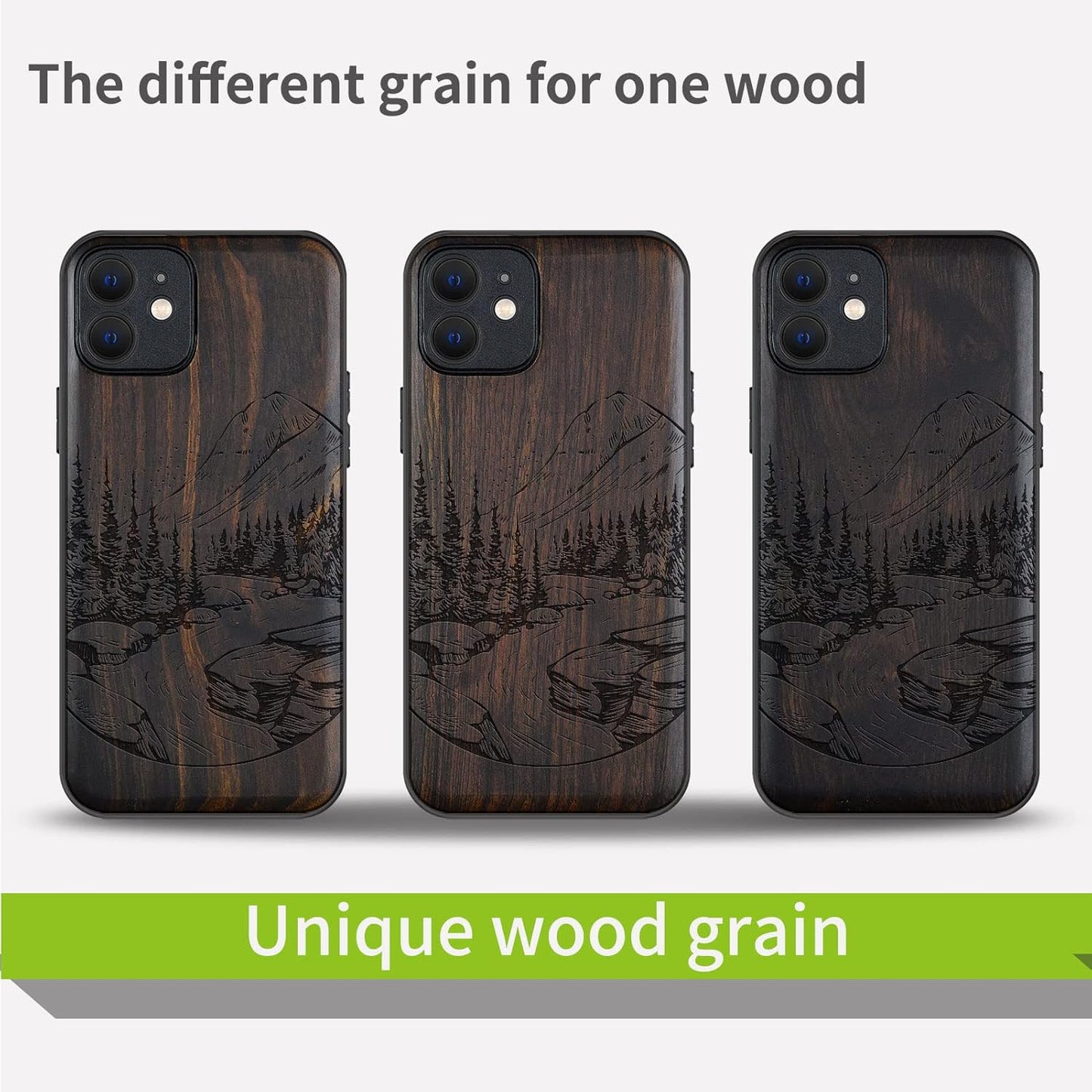 Carveit 12 Magnetic Wood Case for iPhone Case [Natural Wood & Black Soft TPU] Shockproof Protective Unique Wooden Cover