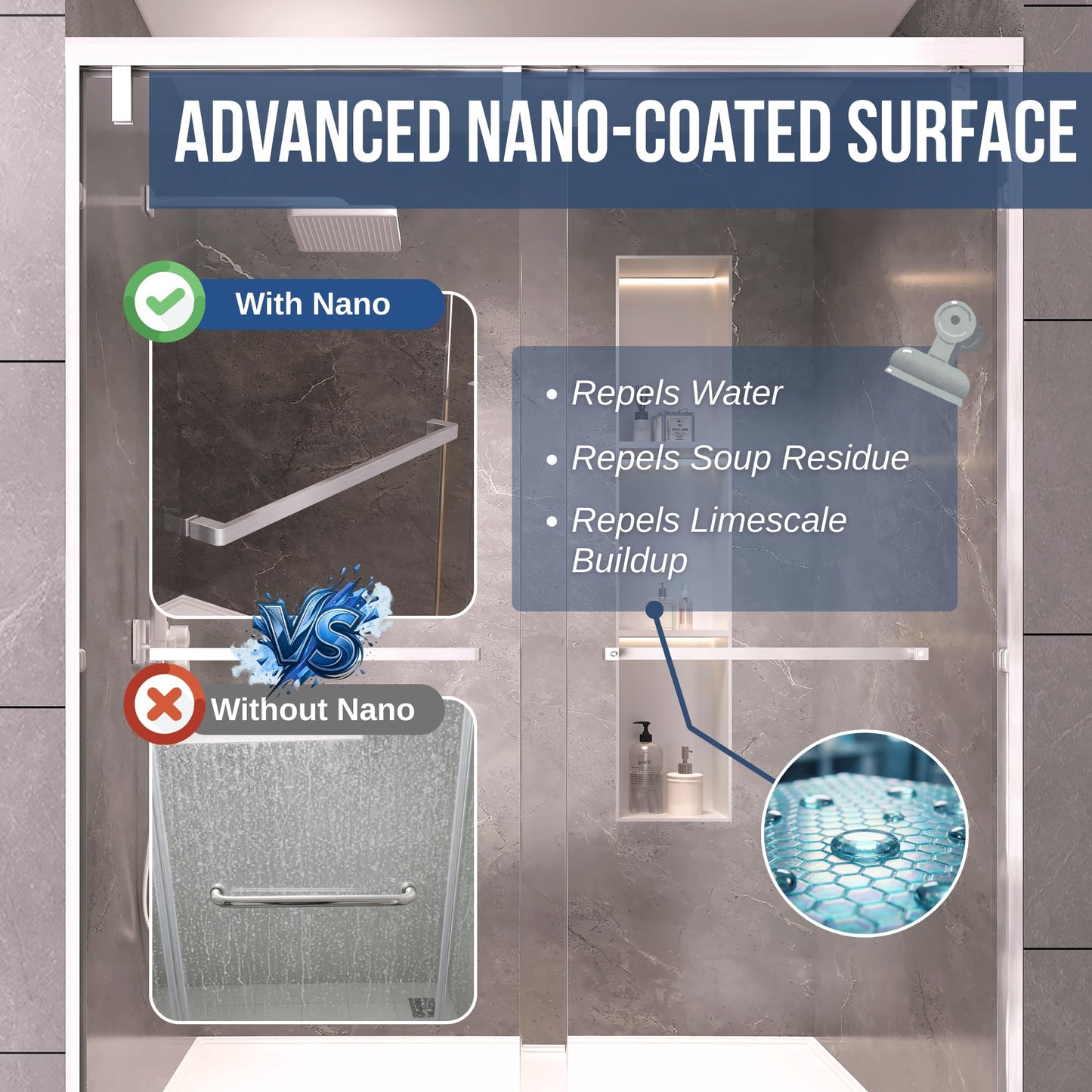 Dyvalis 49-54" W x 76" H Semi-Frameless Double Sliding Shower Door, 1/4" (6mm) SGCC Tempered Clear Glass with Easy-Clean Coating, Bypass Glass Shower Doors, Brushed Nickel