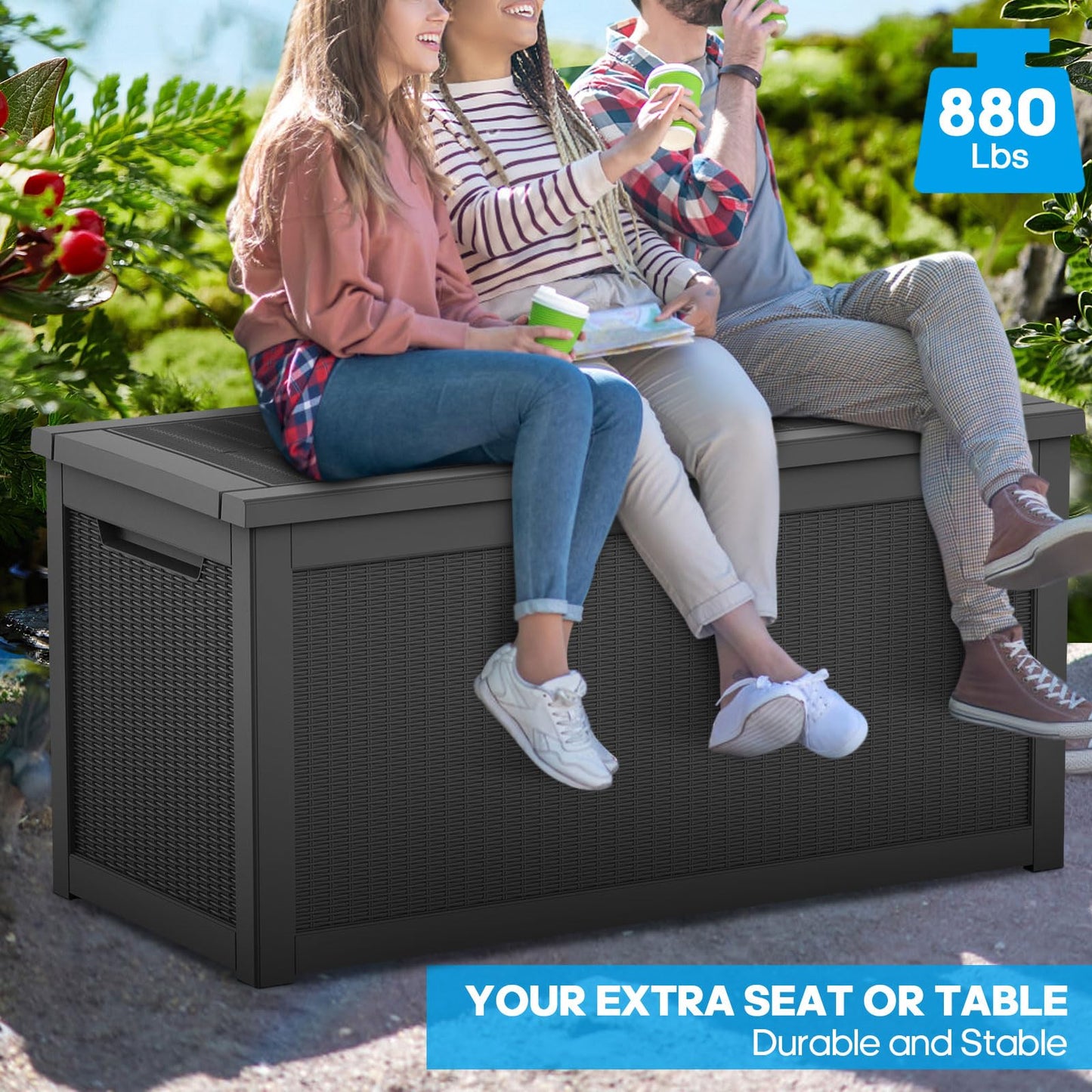 Decksplore 320 Gallon Resin Deck Box, Waterproof Outdoor Storage Bin for Patio Furniture, Pool Accessories, and Garden Tools, Lockable & UV-Resistant, Black